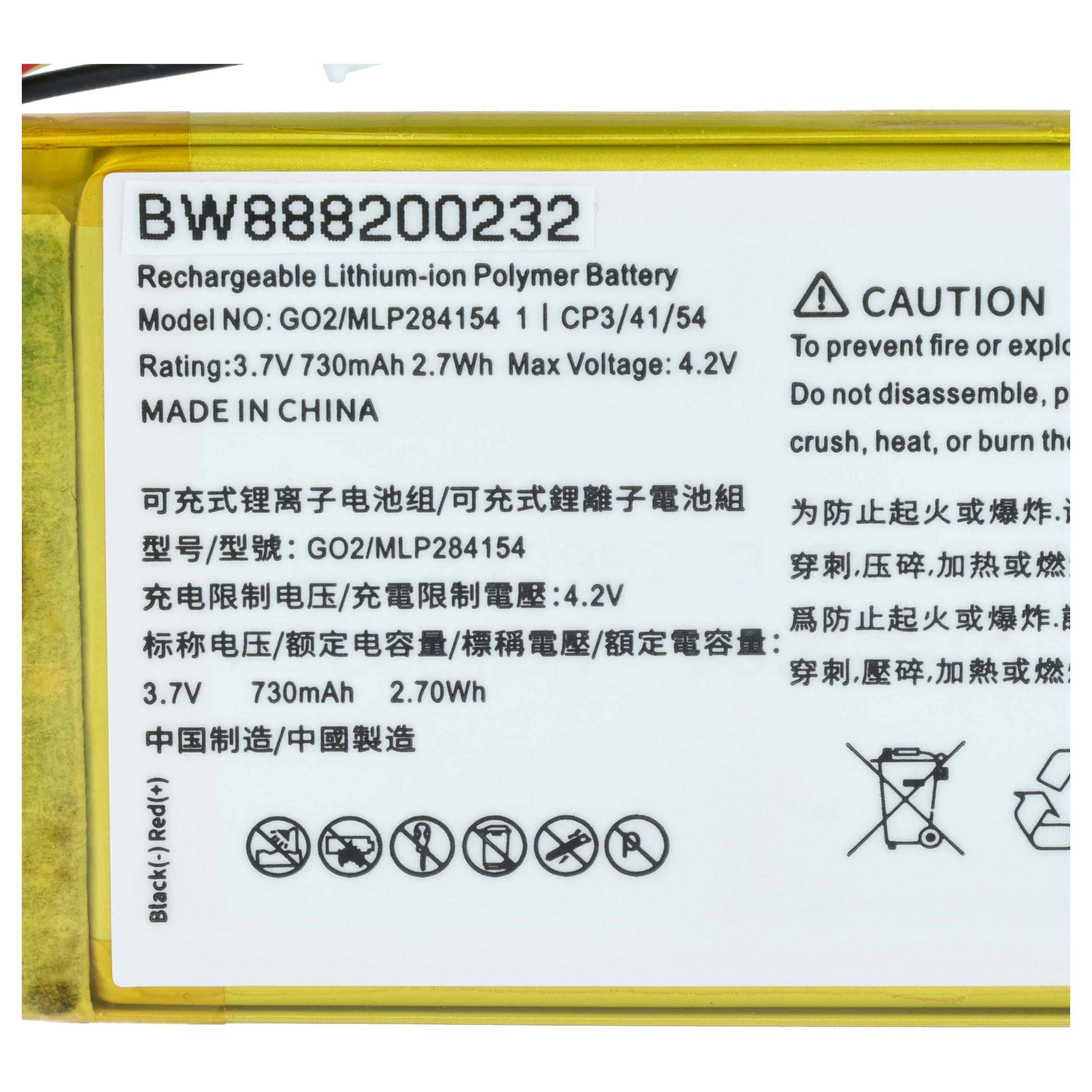 Akumulator do głośnika zamiennik JBL MLP284154, GO2/MLP284154 - LiPo 730mAh