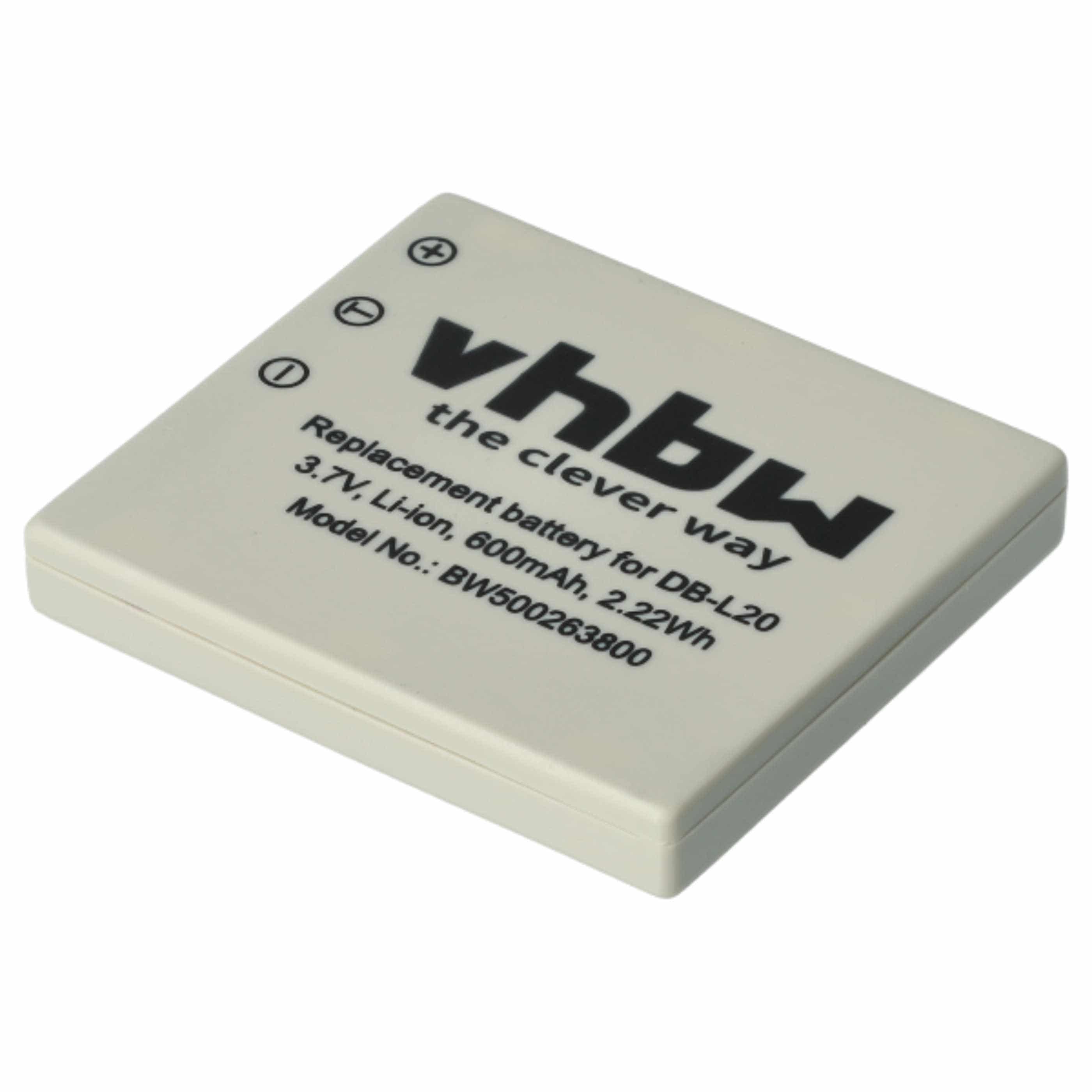 2x Battery replaces Sanyo DB-L20, DB-L20A, DB-L20AEX - 600mAh, 3.7V, Li-Ion