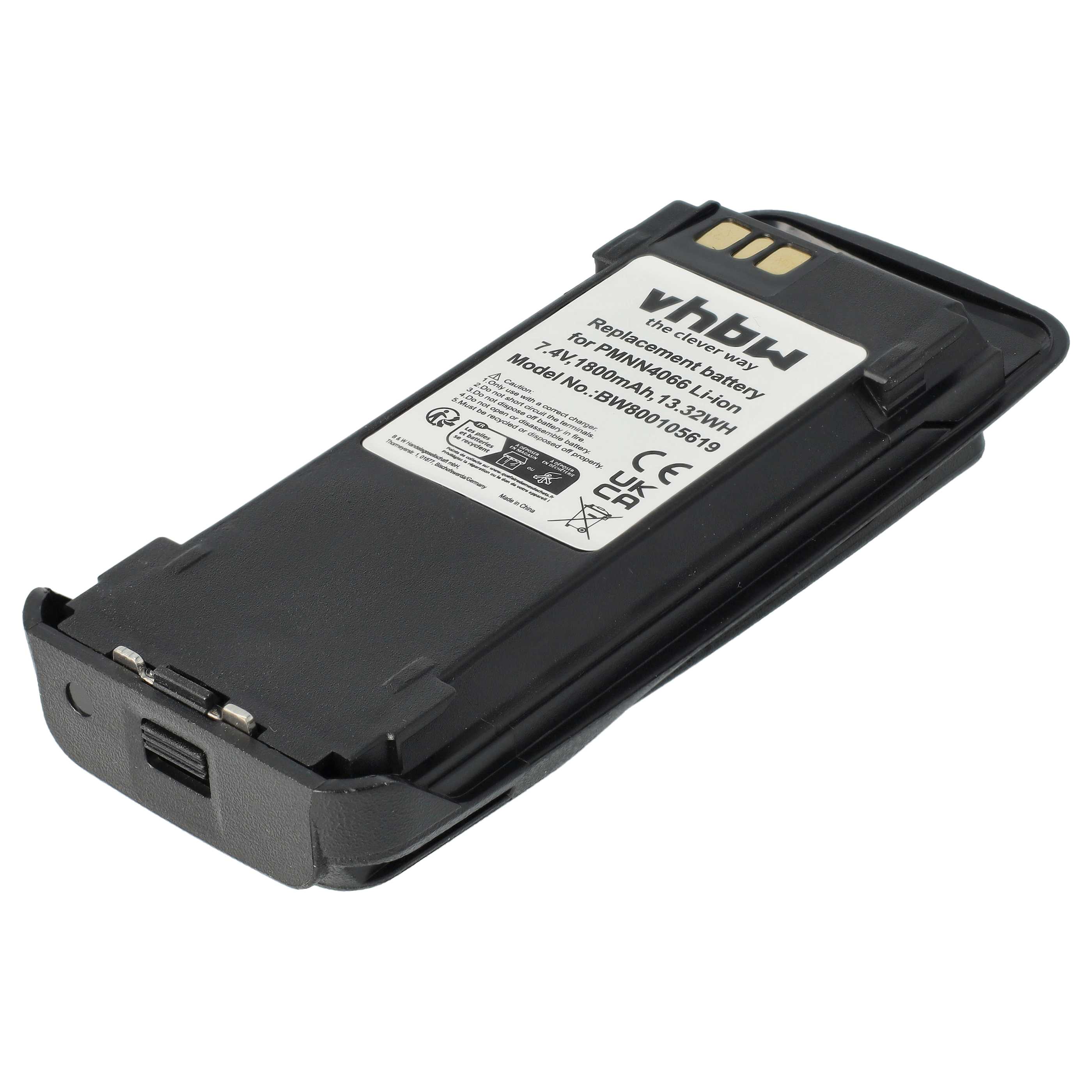 Radio 10x Battery replaces Motorola NNTN4066, PMNN4065, NNTN4077, NNTN4103 - 1800 mAh 7.4 V Li-Ion + Belt Clip