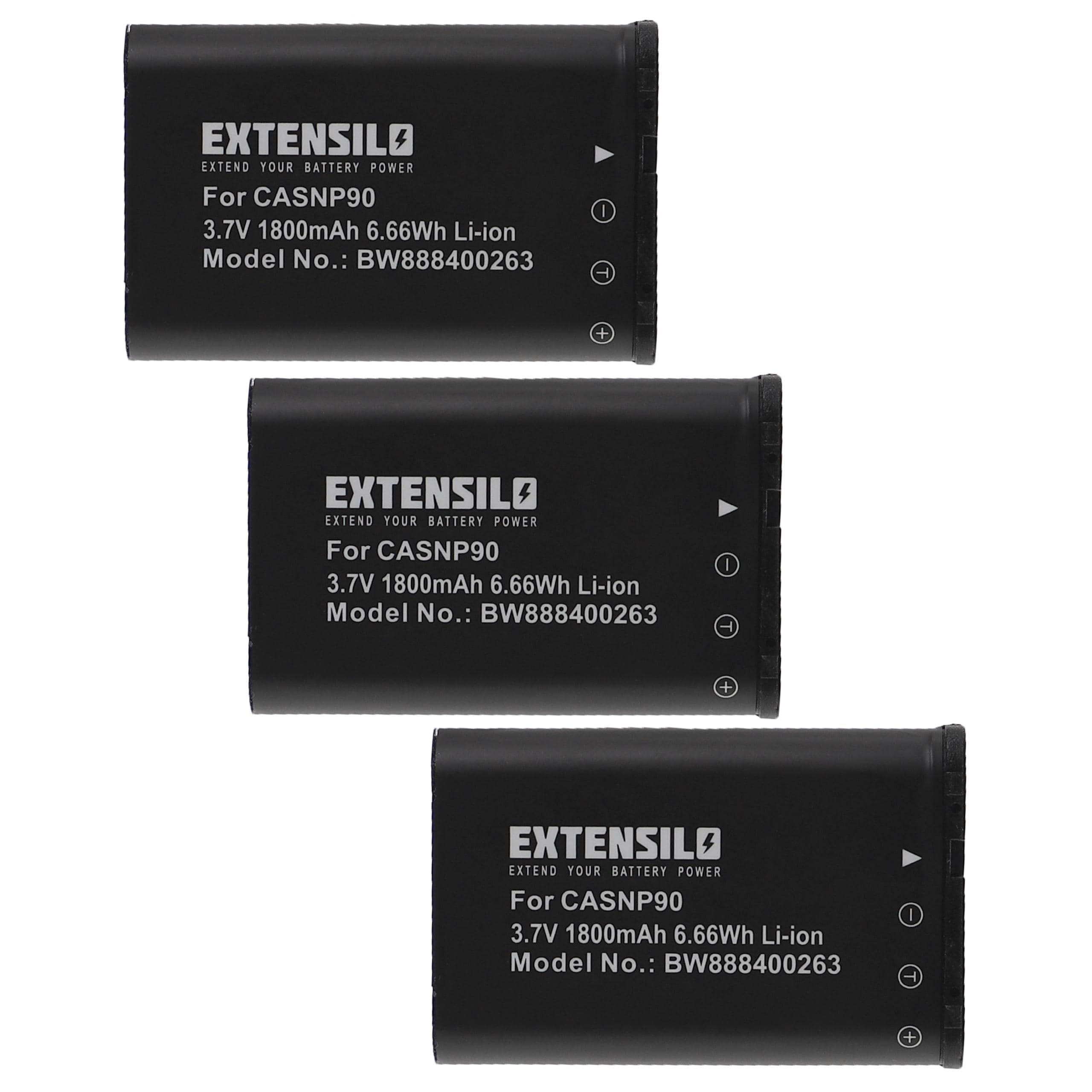 3x Battery replaces Casio NP-90DBA, NP-90 - 1800mAh, 3.7V, Li-Ion