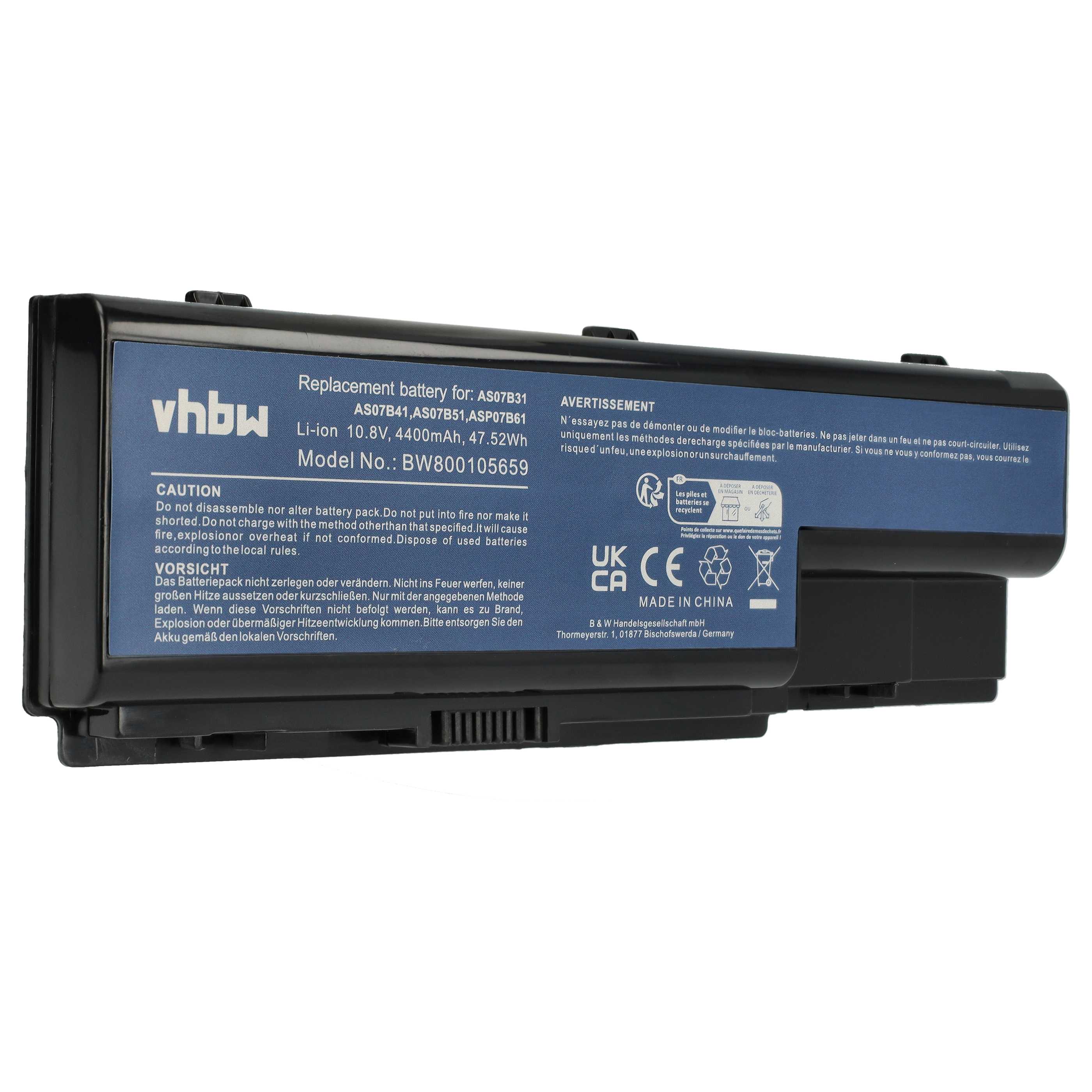 Notebook-Akku als Ersatz für Acer 934T2180F, 3UR18650Y-2-CPL-ICL50, 1010872903 - 4400mAh 10,8V Li-Ion, schwarz