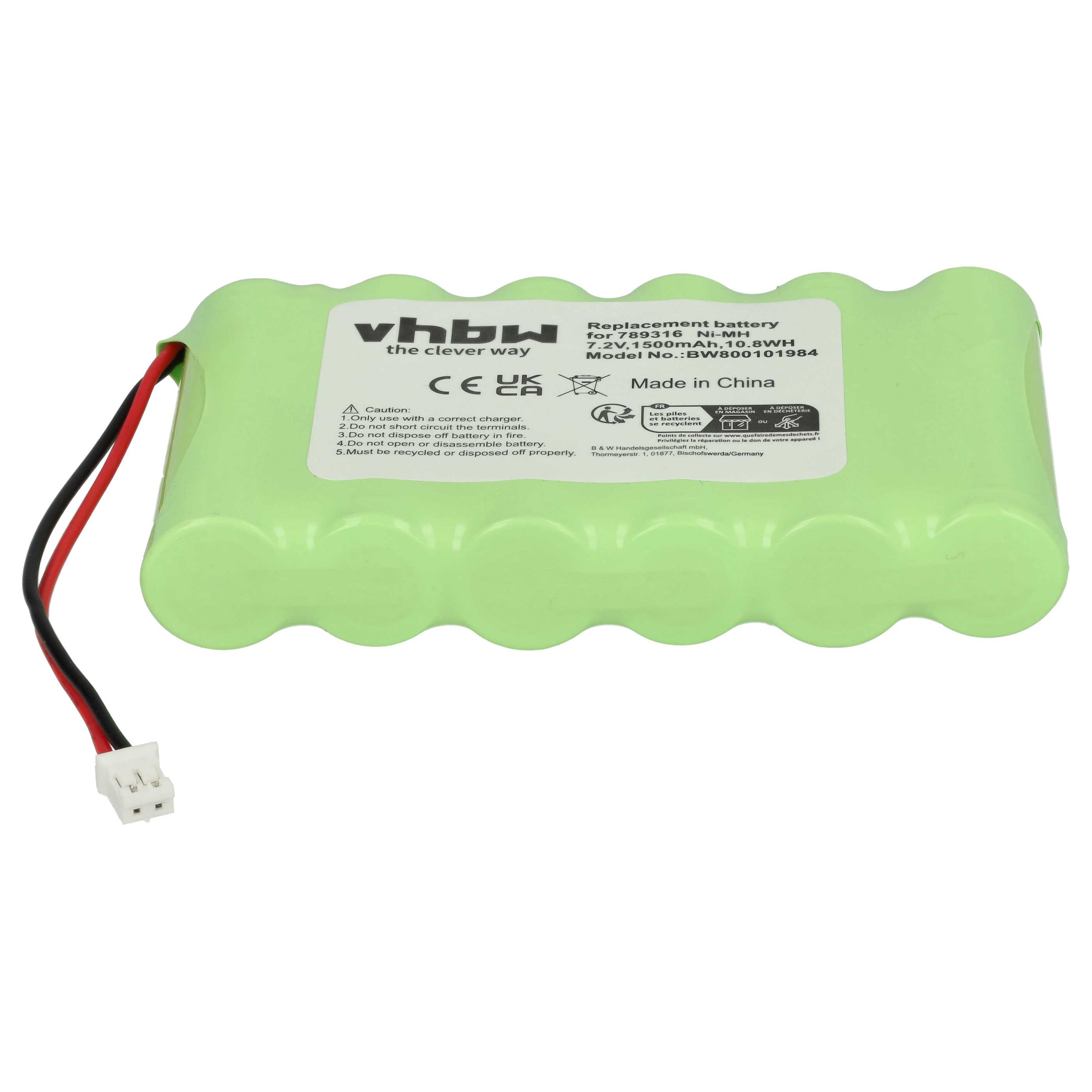 Batterie remplace Ingenico 789316, 6VHAAL, 6N120SFE-15615 pour scanner de code-barre - 1500mAh 7,2V NiMH
