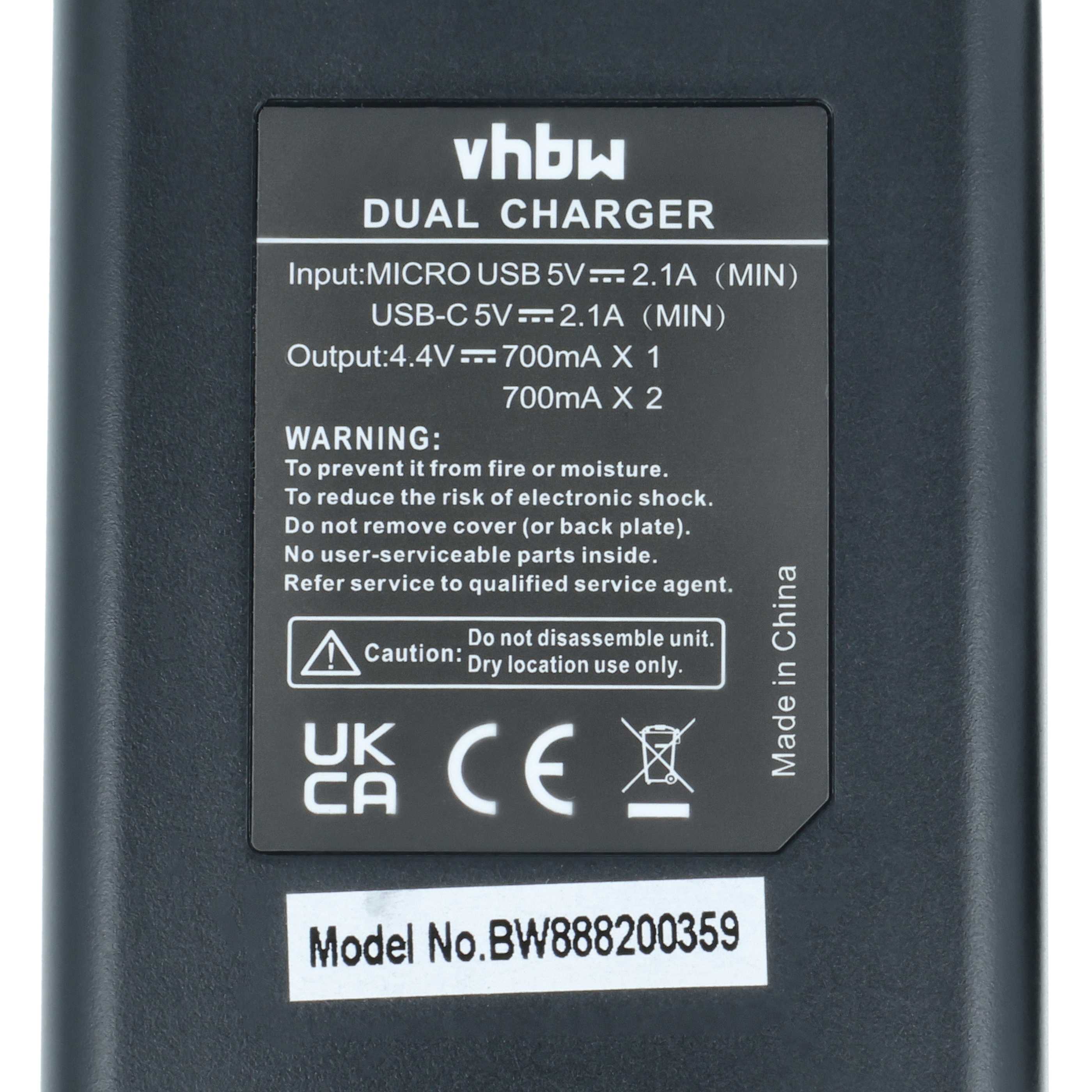 Battery Charger Micro-USB + USB-C + Cable USB-C suitable for GoPro Hero 9, 9 AHDBT-901, 10 Digital Camera