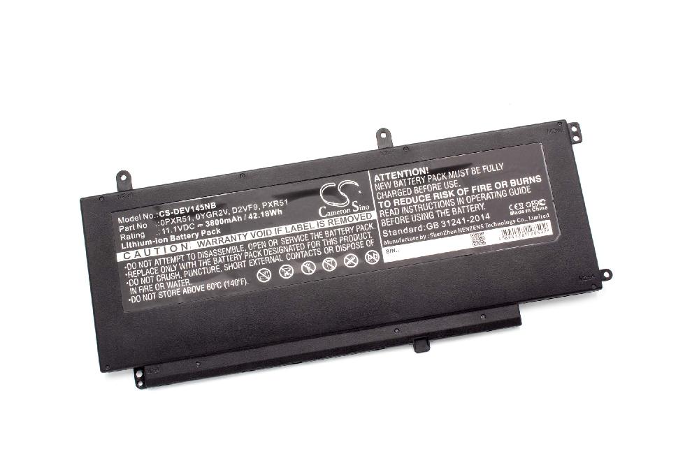 Batterie remplace Dell 0PXR51, PXR51, D2VF9, 0YGR2V pour ordinateur portable - 3800mAh 11,1V Li-ion, noir