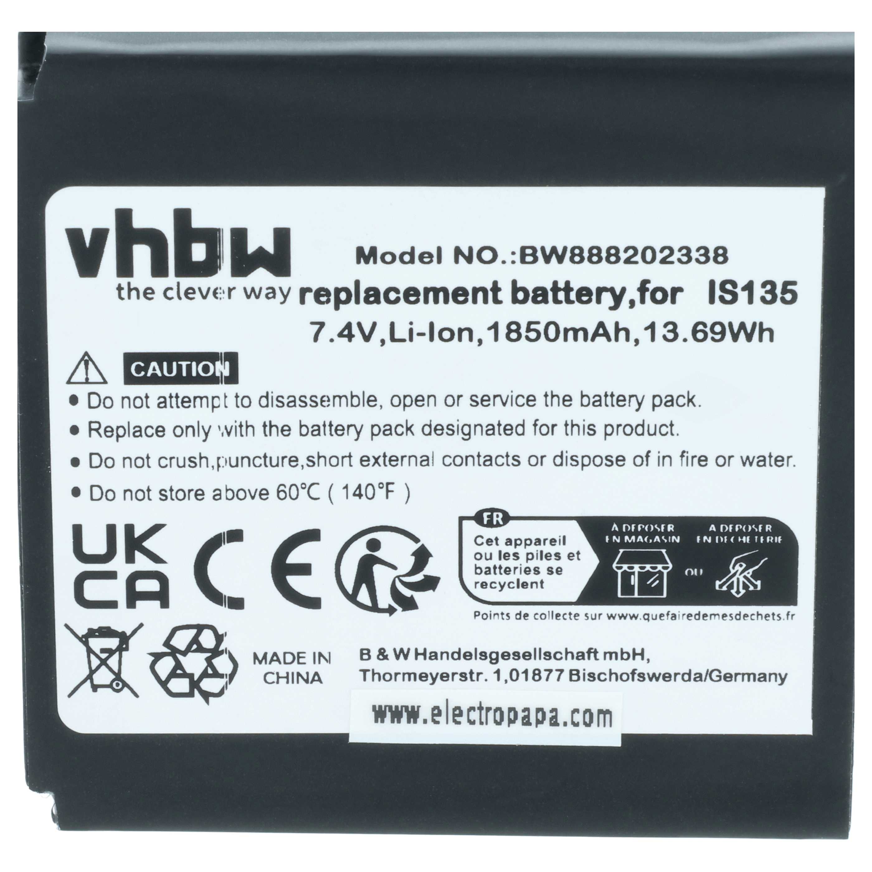 Batterie remplace Pax IS135, 25B1001 pour scanner de code-barre Pax - 1850mAh 7,4V