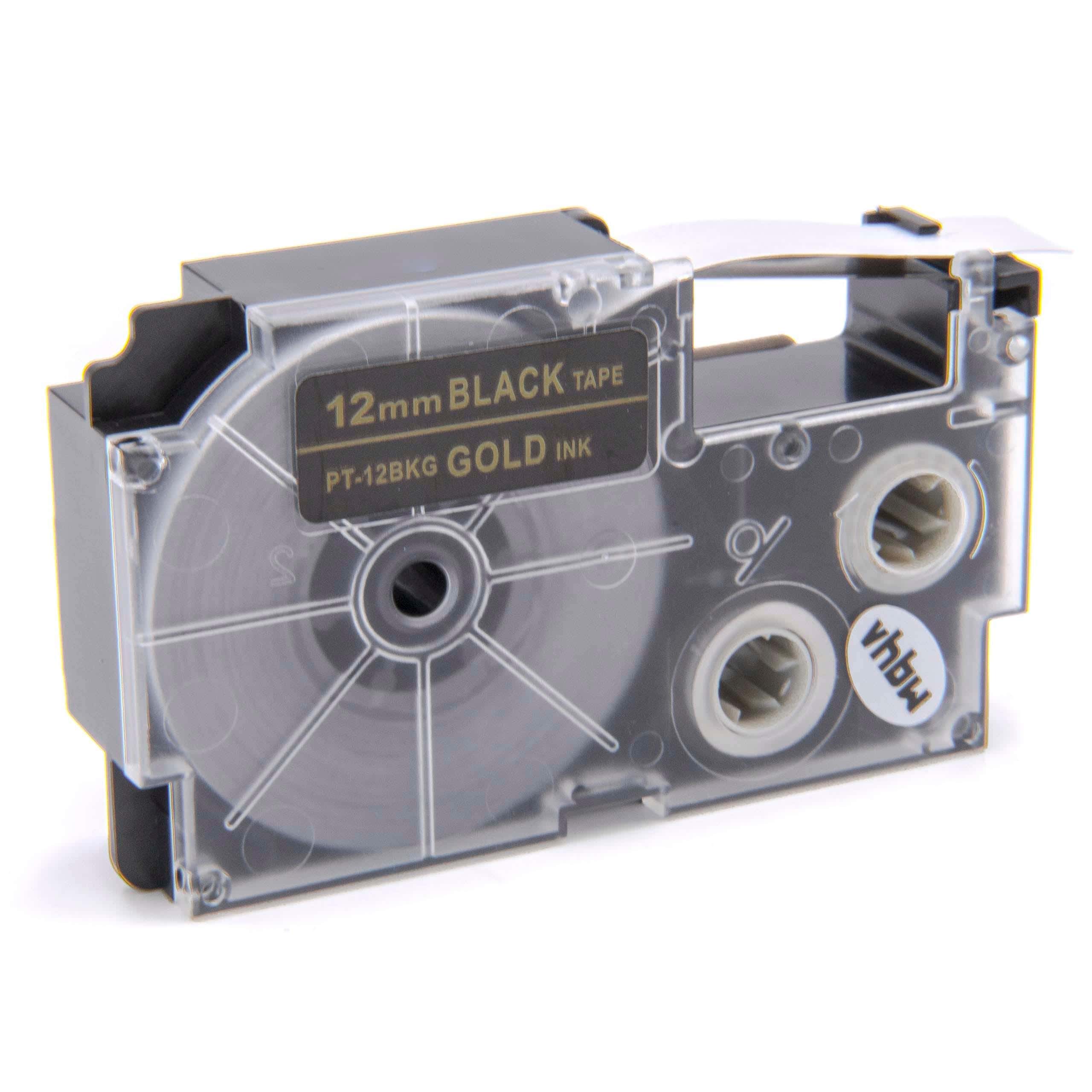 Label Tape replaces Casio XR-12BKg, XR-12BKG1 - 12 mm Gold to Black