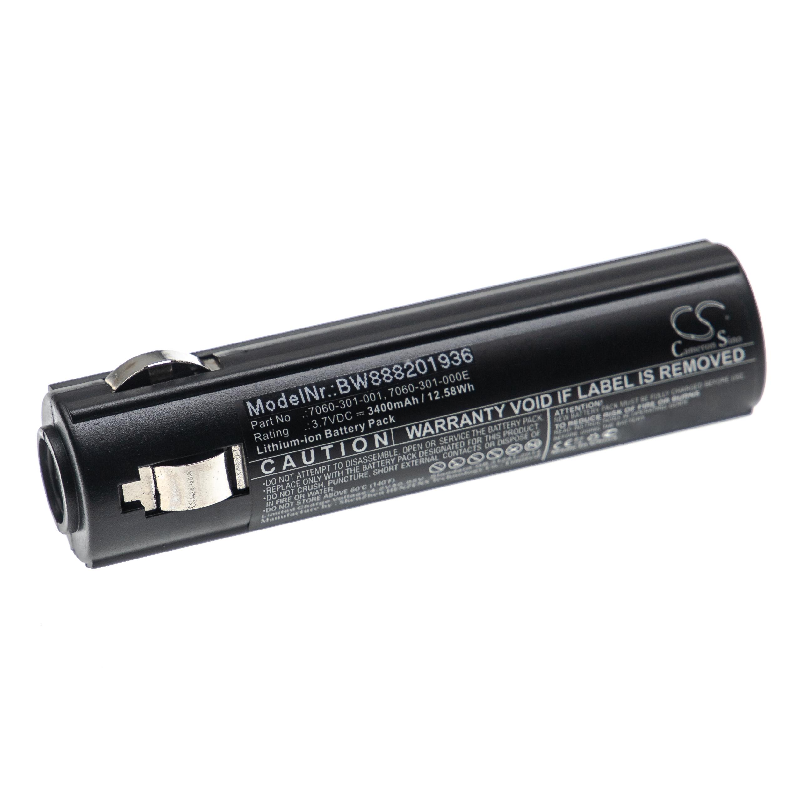Torch - Battery for Peli 7060, 7069, 7060-301-000-1, 7060-301-000E, 7060-301-001 - 3400mAh 3.7V Li-Ion