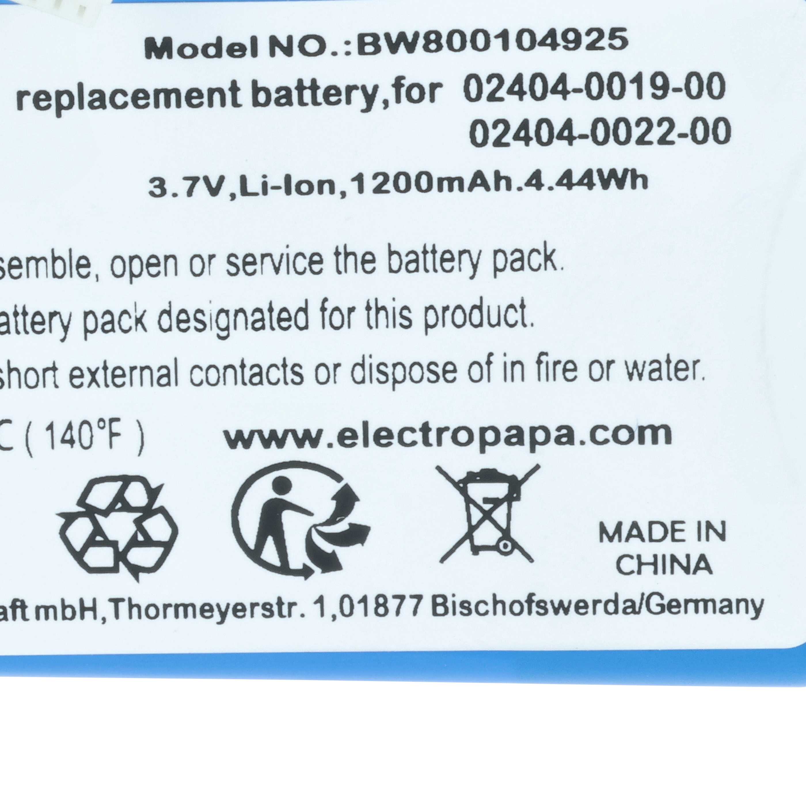 Videocamera Battery replaces Cisco 02404-0019-00, 1UF553450-1-T0423, 02404-0022-00 - 1200 mAh 3.7 V Li-Ion