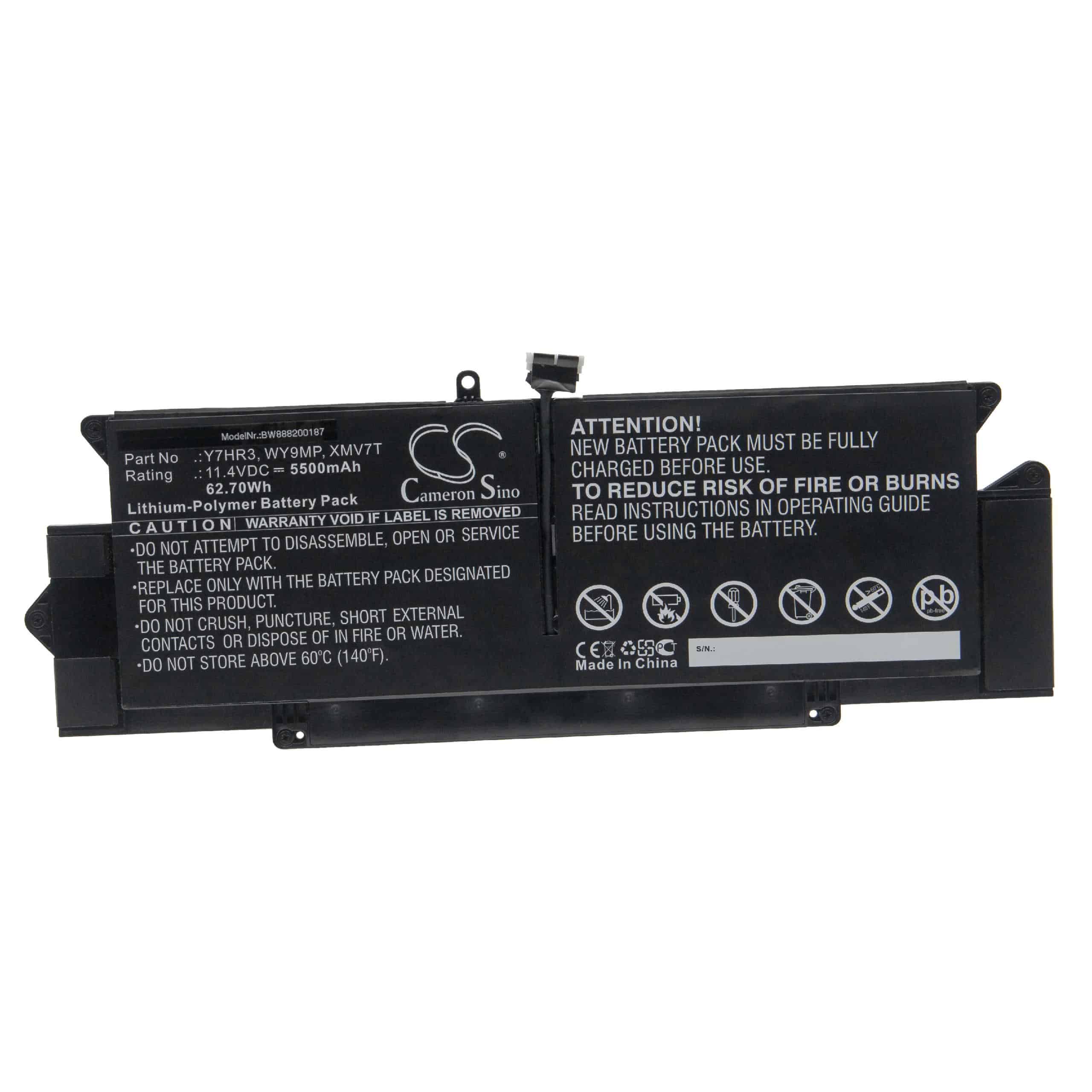 Notebook Battery Replacement for Dell Y7HR3, YJ9RP, WY9MP, XMV7T, 35J09, 7YX5Y - 5500mAh 11.4V Li-polymer