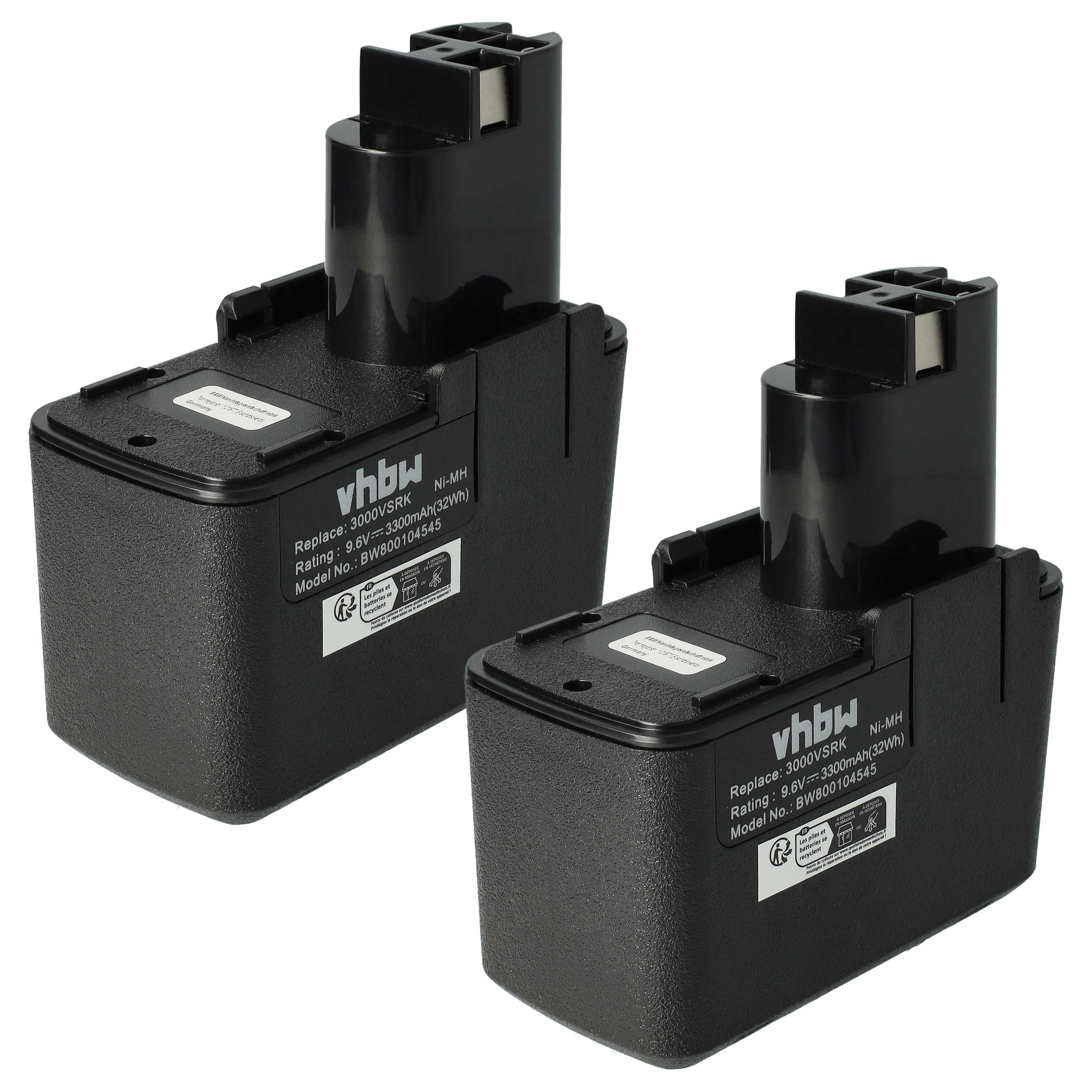 2x Battery replaces Bosch 2 607 335 037, 2 607 335 035 Electric Power Tool - 3300 mAh, 9.6 V, NiMH