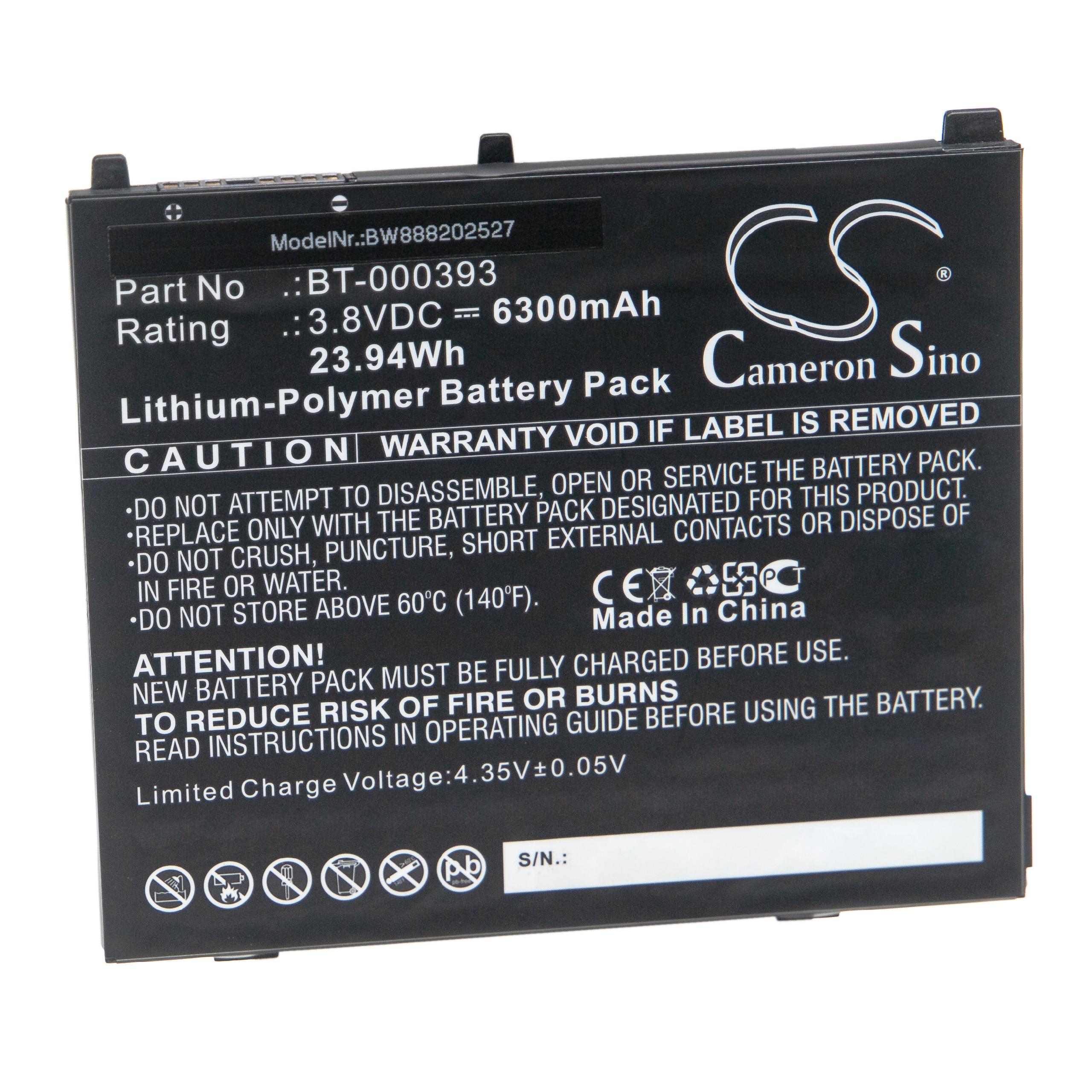 Tablet Battery Replacement for Zebra BT-000393 - 6300mAh 3.8V Li-polymer