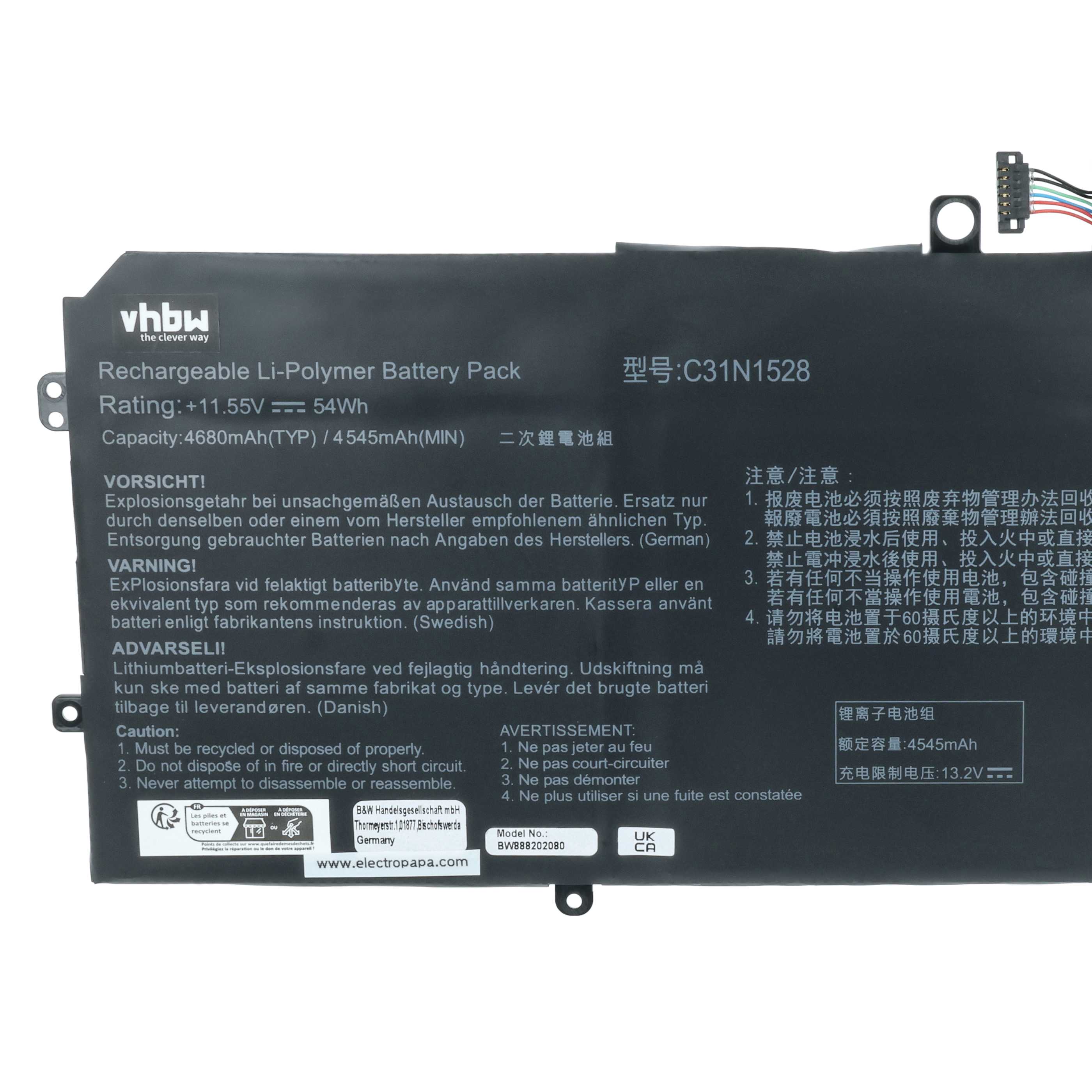 Akumulator do laptopa zamiennik Asus 0B200-02080000, C31N1538, C31Pq9H - 4680 mAh 11,55 V LiPo, czarny