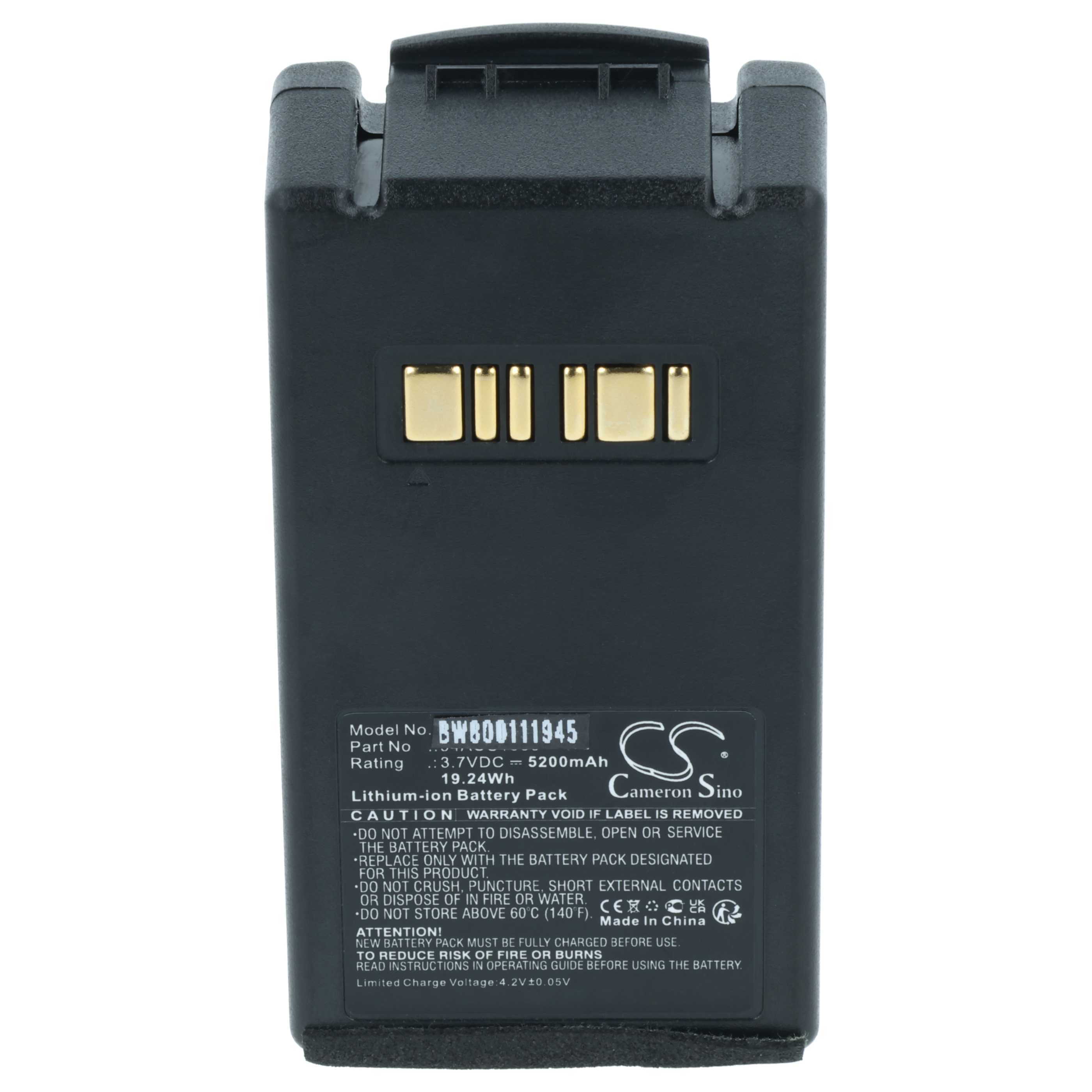 Batería reemplaza Datalogic 94ACC1386, BT-26, BT-10 para escáner código de barras (5200 mAh, 3,7 V, Li-Ion)