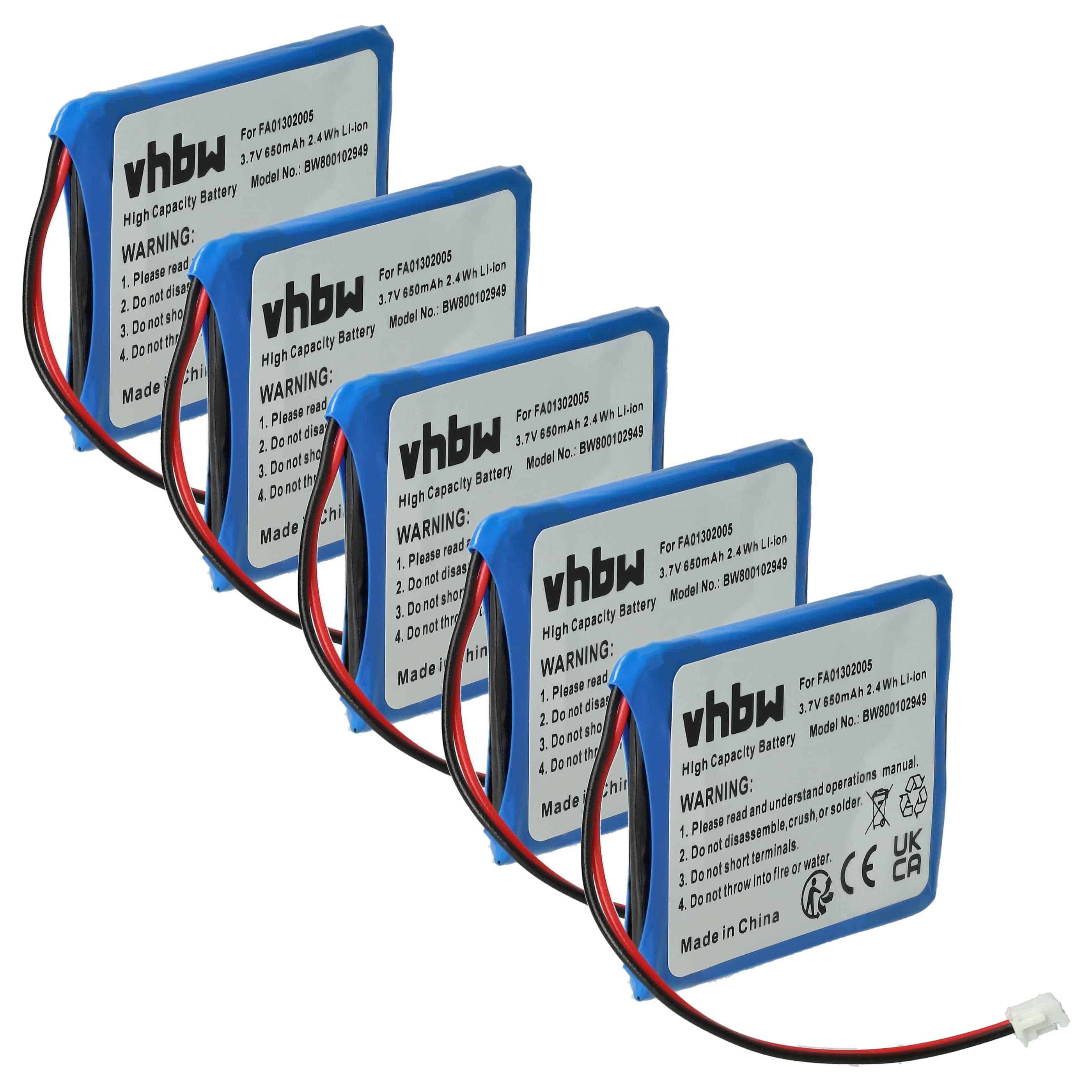 5x Batteries remplace Aastra BKB 201 010/1, FA01302005 pour téléphone Ericsson - 650mAh 3,7V Li-ion