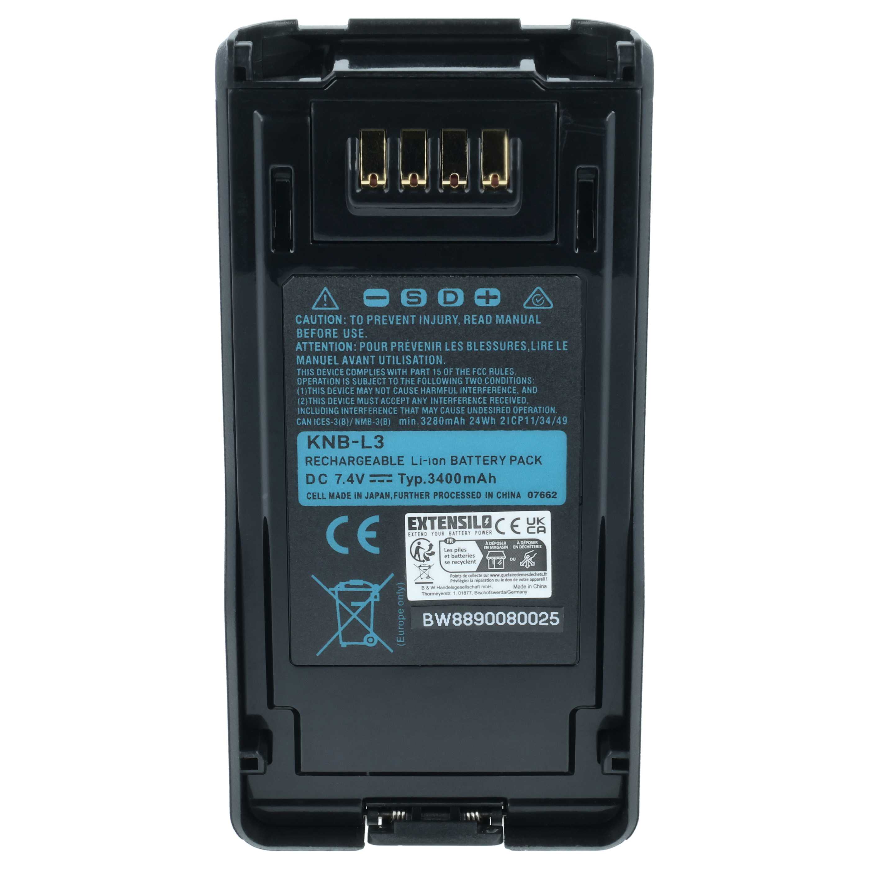 Radio 2x Battery replaces Kenwood KNB-L2M, KNB-L2, KNB-L1, KNB-LS5, KNB-L3M, KNB-L3 - 3400 mAh 7.4 V Li-Ion