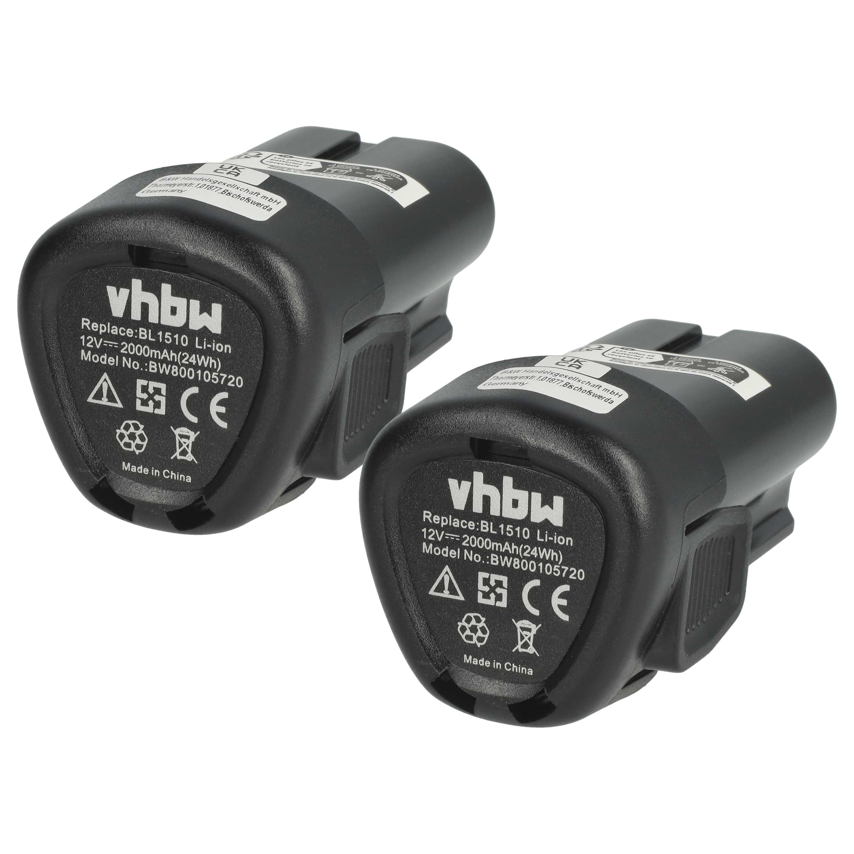 2x Battery replaces Black & Decker LB12, BL1510, BL1310, BL1110 Electric Power Tool - 2000 mAh, 12 V, Li-Ion