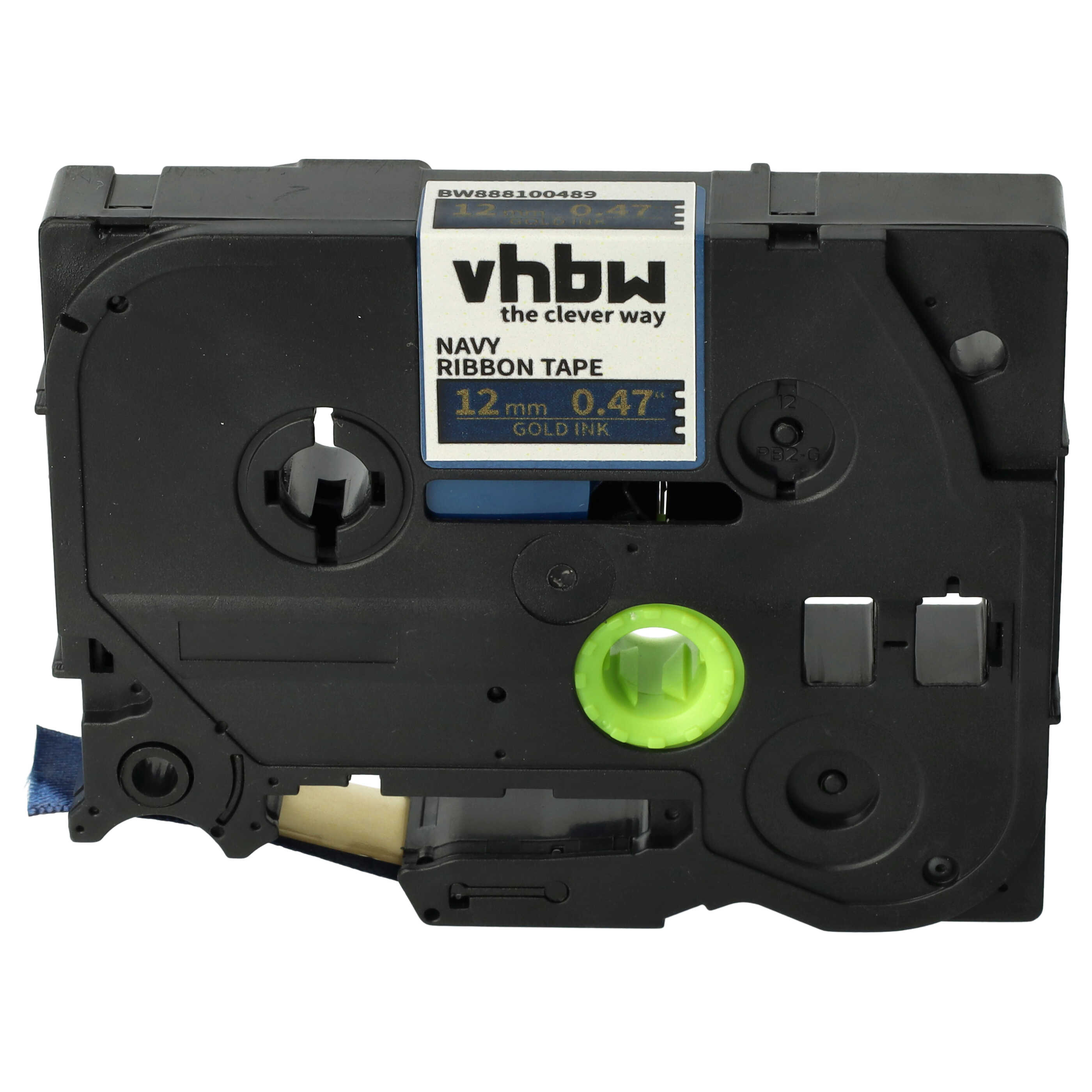 Label Tape Textile replaces Brother TZERN34, TZE-RN34 - 12 mm Gold to Marine Blue