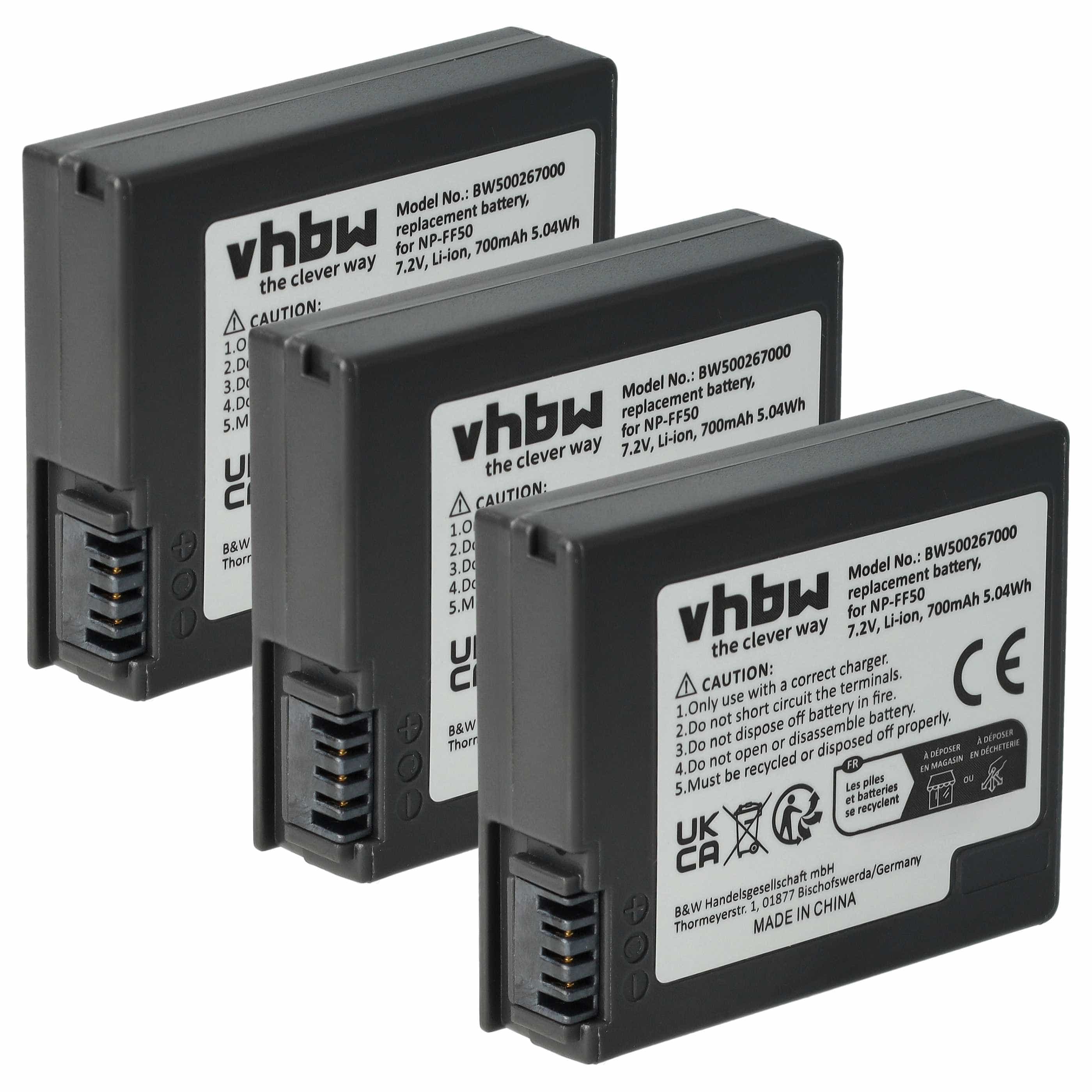 Videocamera 3x Battery replaces Sony NP-FF51, NP-FF50 - 700 mAh 7.4 V Li-Ion