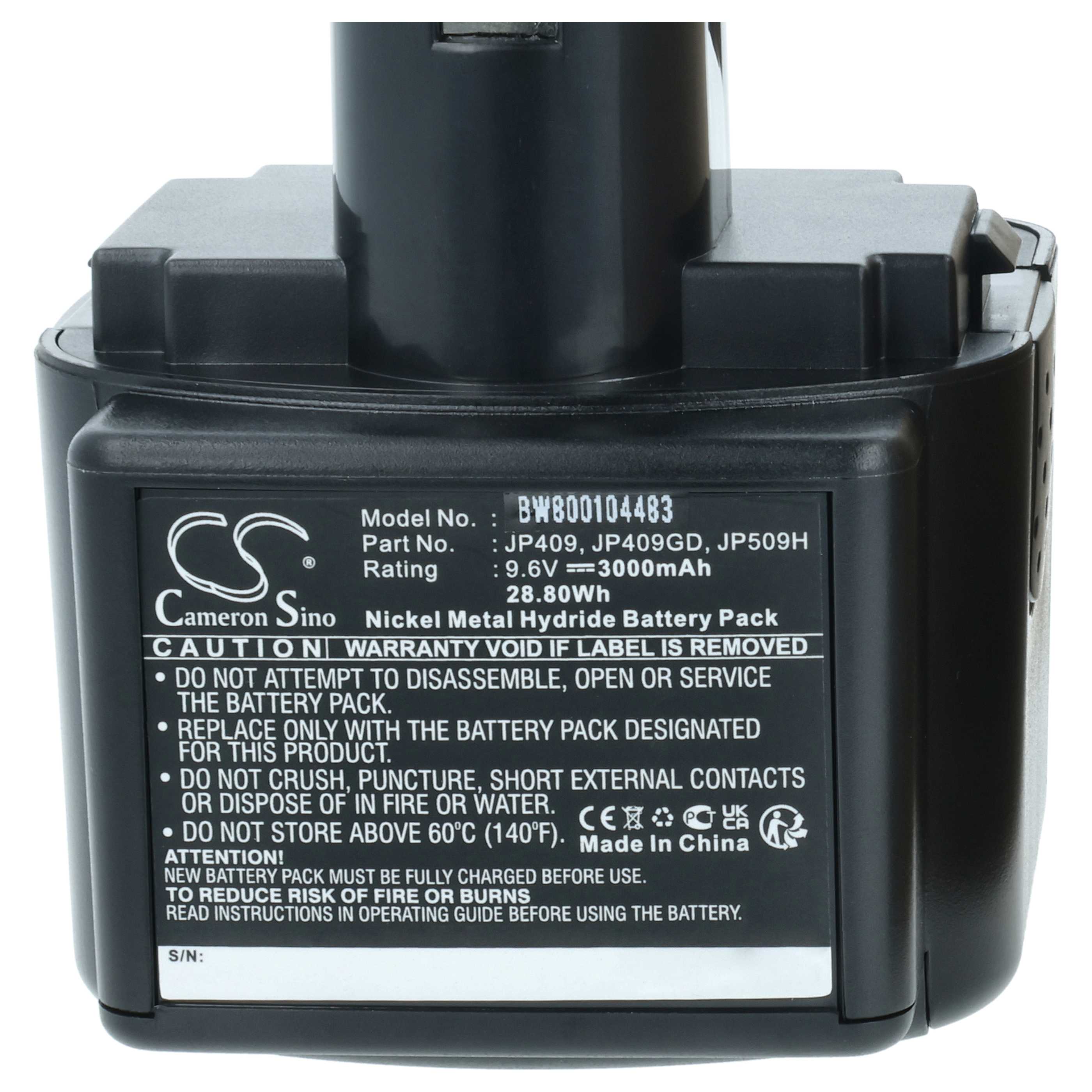 Battery replaces Max Rebar JP409GD, JP409 Electric Power Tool - 3000 mAh, 9.6 V, NiMH