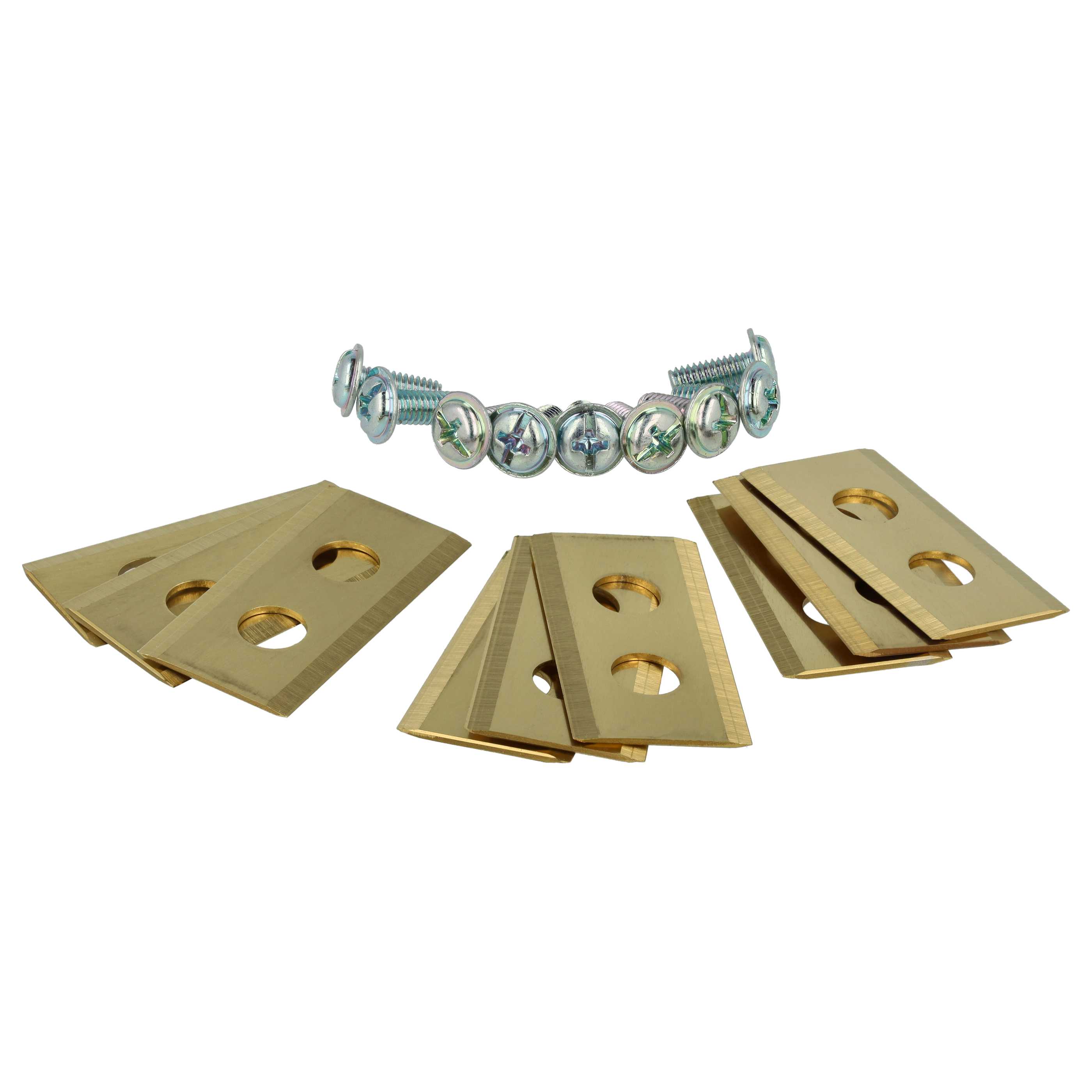 9x Exchange Blade for PowerPlus Cordless Lawnmower etc.steel (titan coating)gold