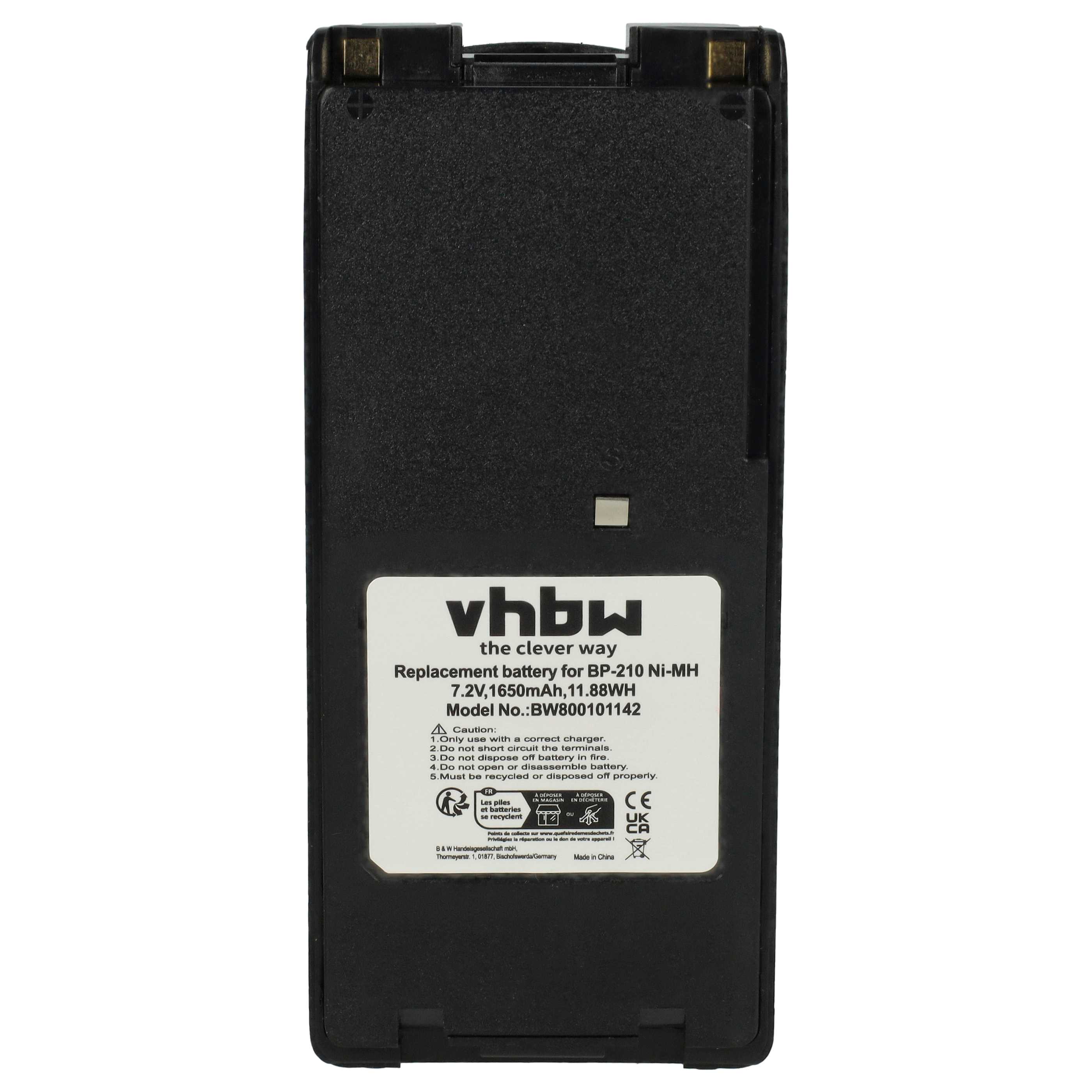 Radio Battery replaces Icom BP-210N, BP-211, BP-210, BP-209N, BP-209 - 1650 mAh 7.2 V NiMH + Belt Clip
