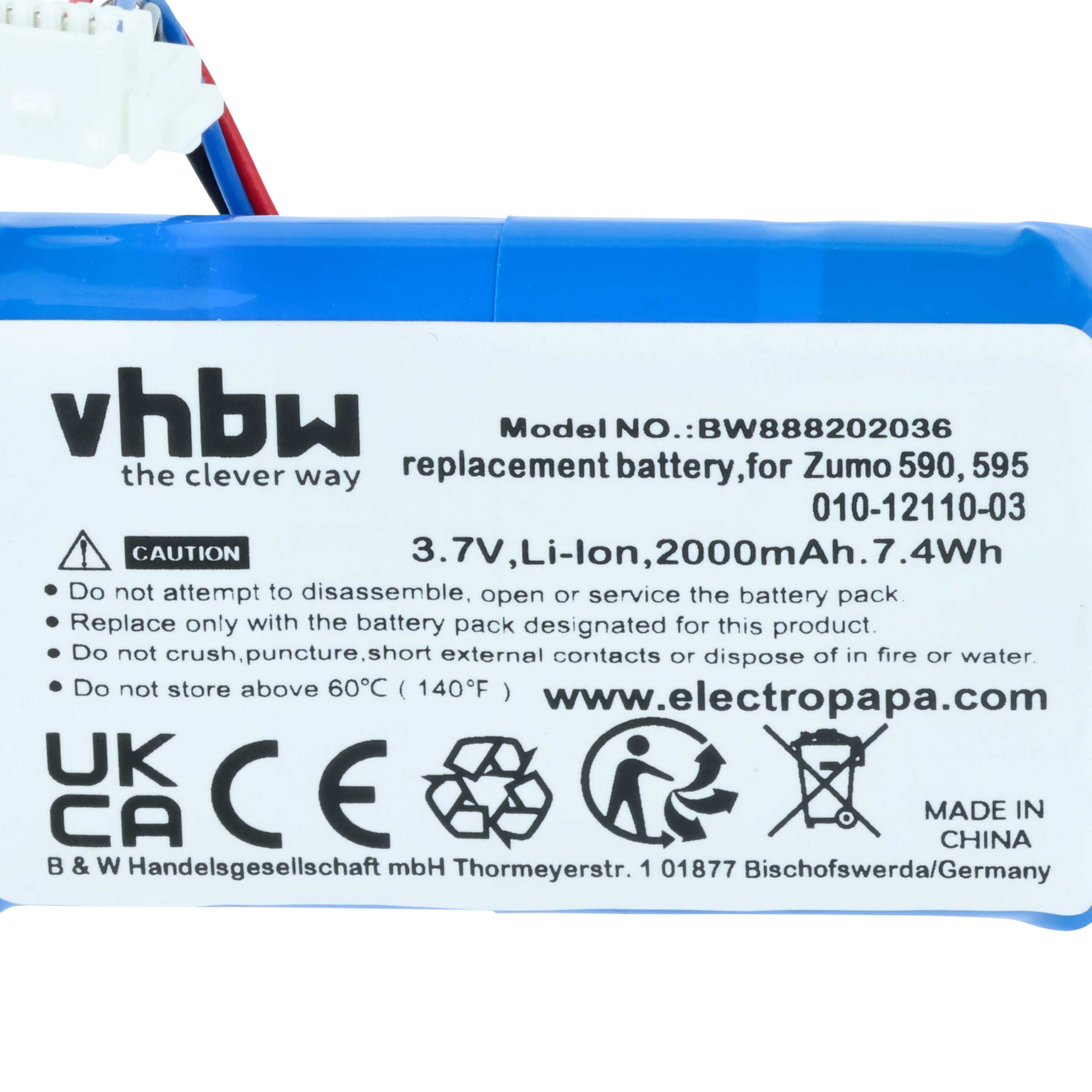 Batteria sostituisce Garmin 010-12110-003, 010-12110-03, 361-00077-00 per navigatore - 2000mAh 3,7V Li-Ion