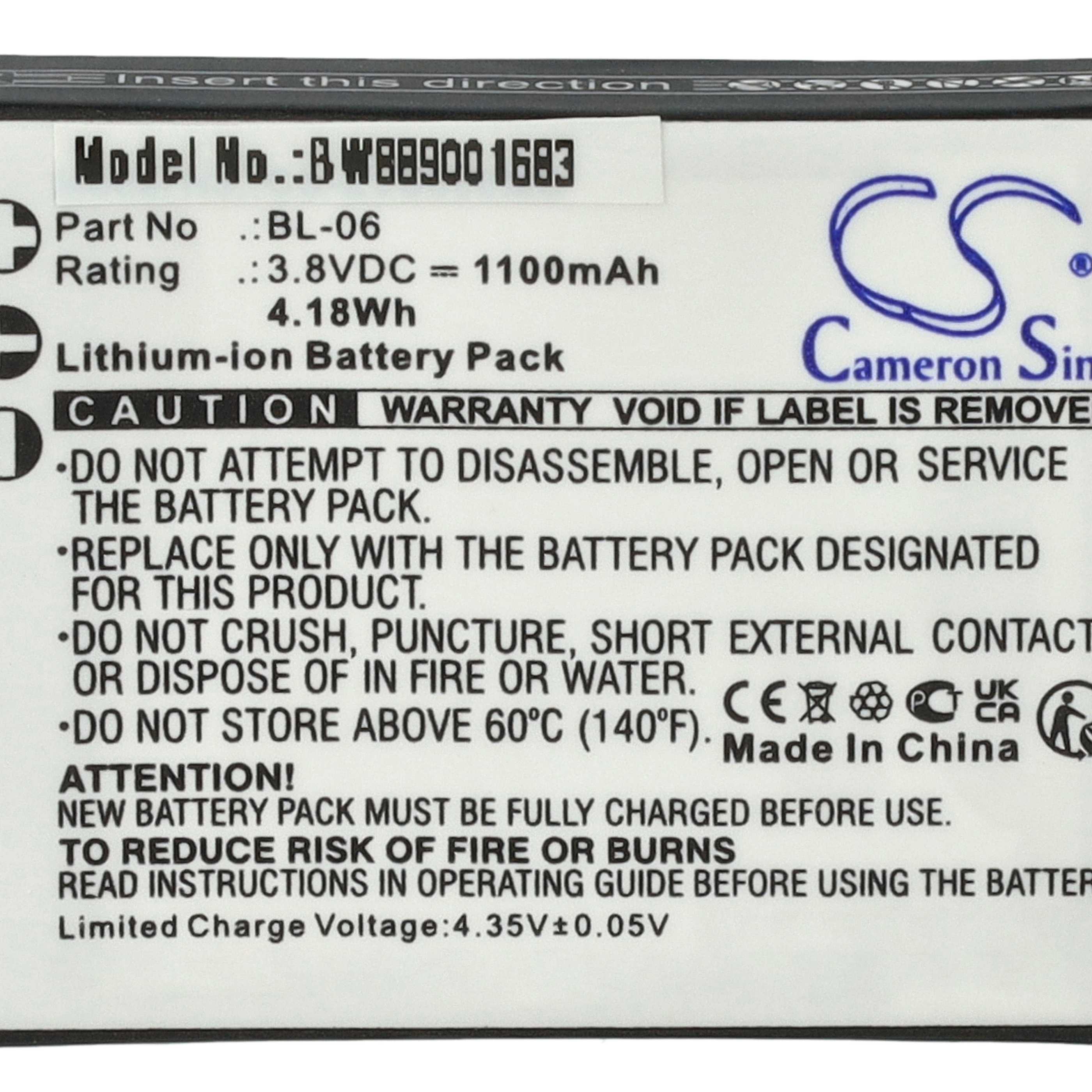 2x Battery replaces BL-06 - 1100mAh, 3.8V, Li-Ion