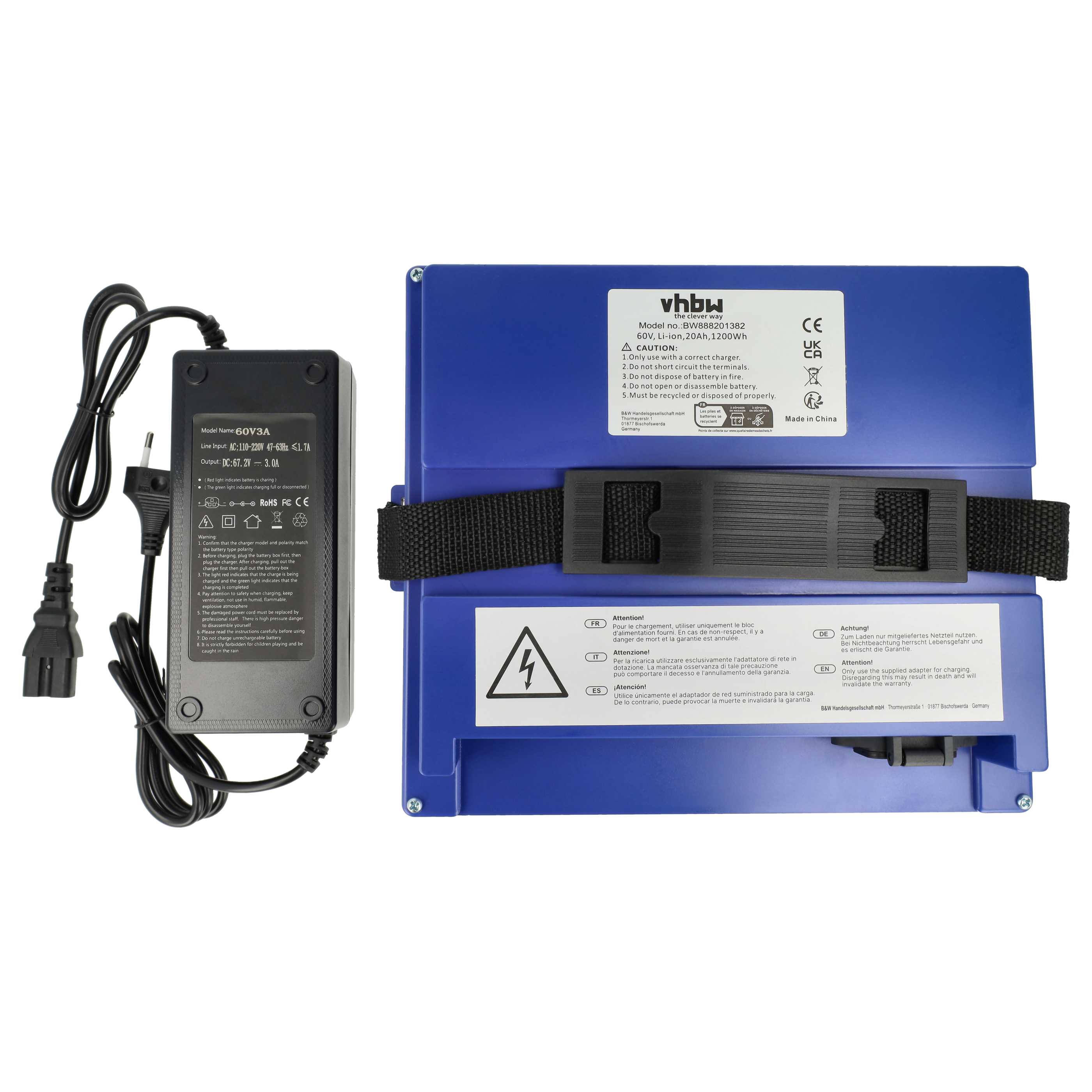 vhbw Batería para silla de ruedas eléctrica (20 Ah, 60 V, Li-Ion, incl. cargador)