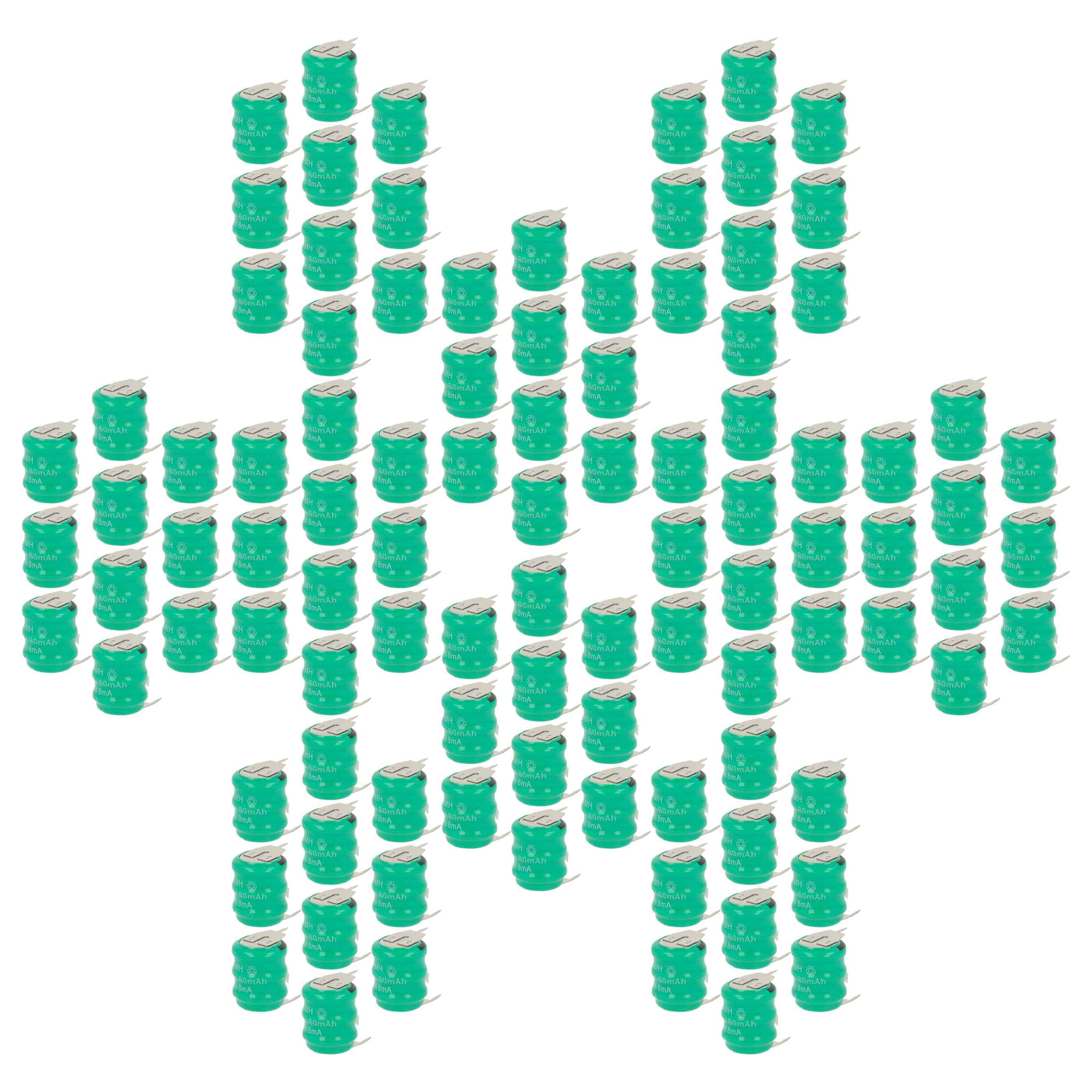 100x Button Cell Battery Type V80H 3 Pins for Model Building Solar Lamps etc. - 80 mAh 3.6 V NiMH