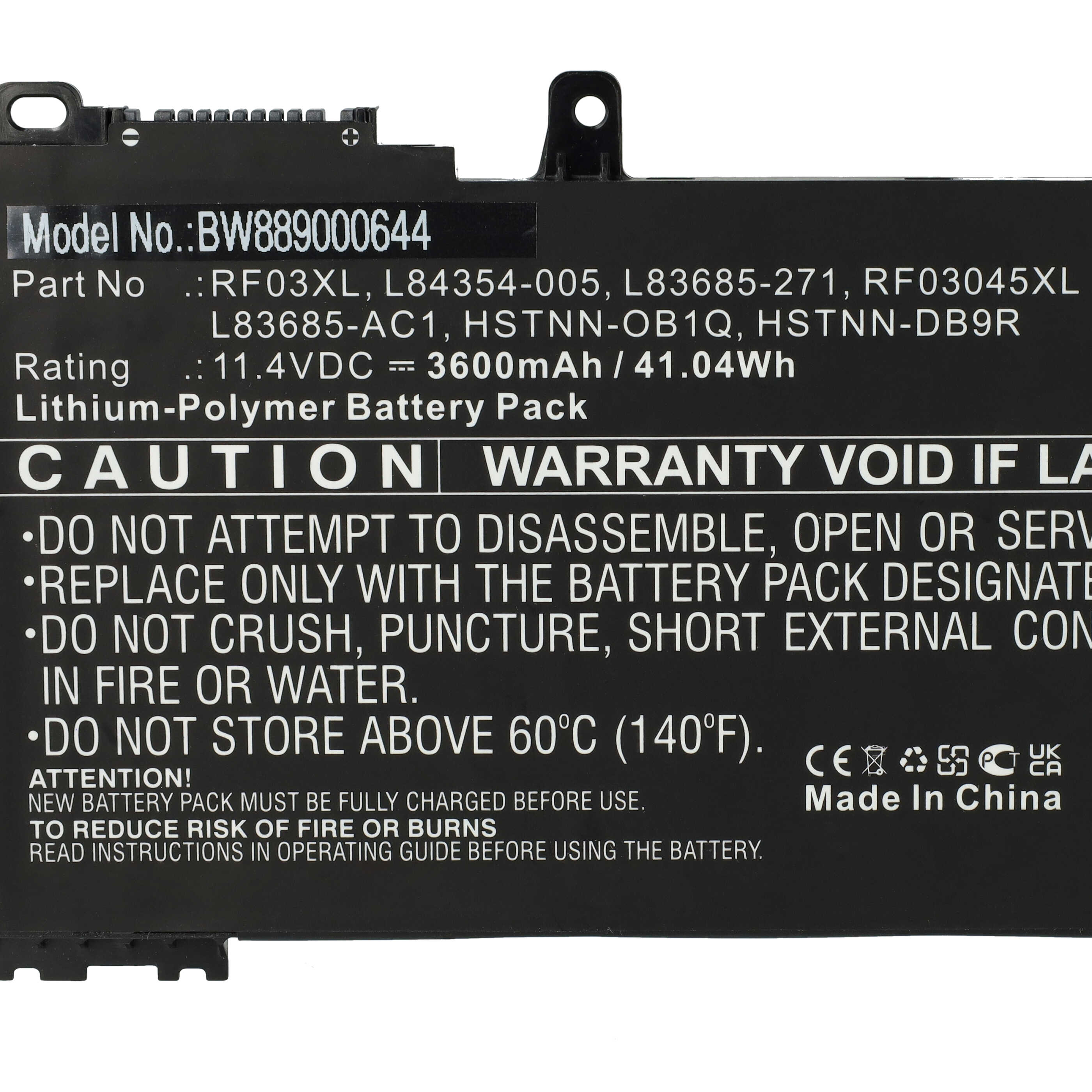 Batterie remplace HP HSTNN-DB9R, HSTNN-OB1Q, L83685-271 pour ordinateur portable - 3600mAh 11,4V Li-polymère