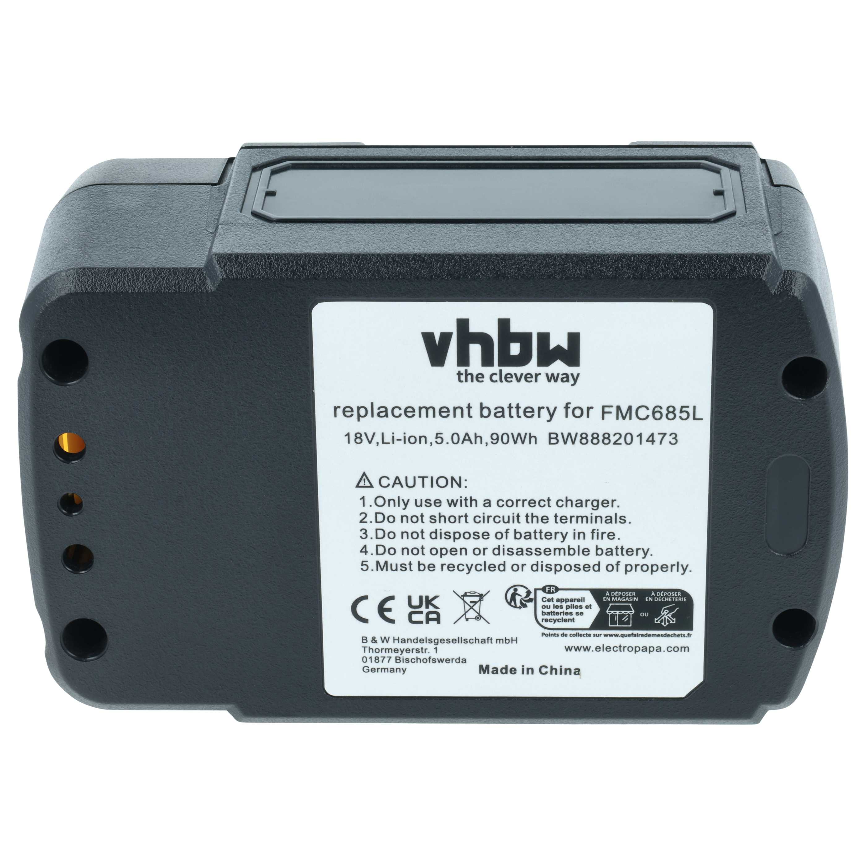 Battery replaces Stanley FMC687L Electric Power Tool - 5000 mAh, 18 V, Li-Ion