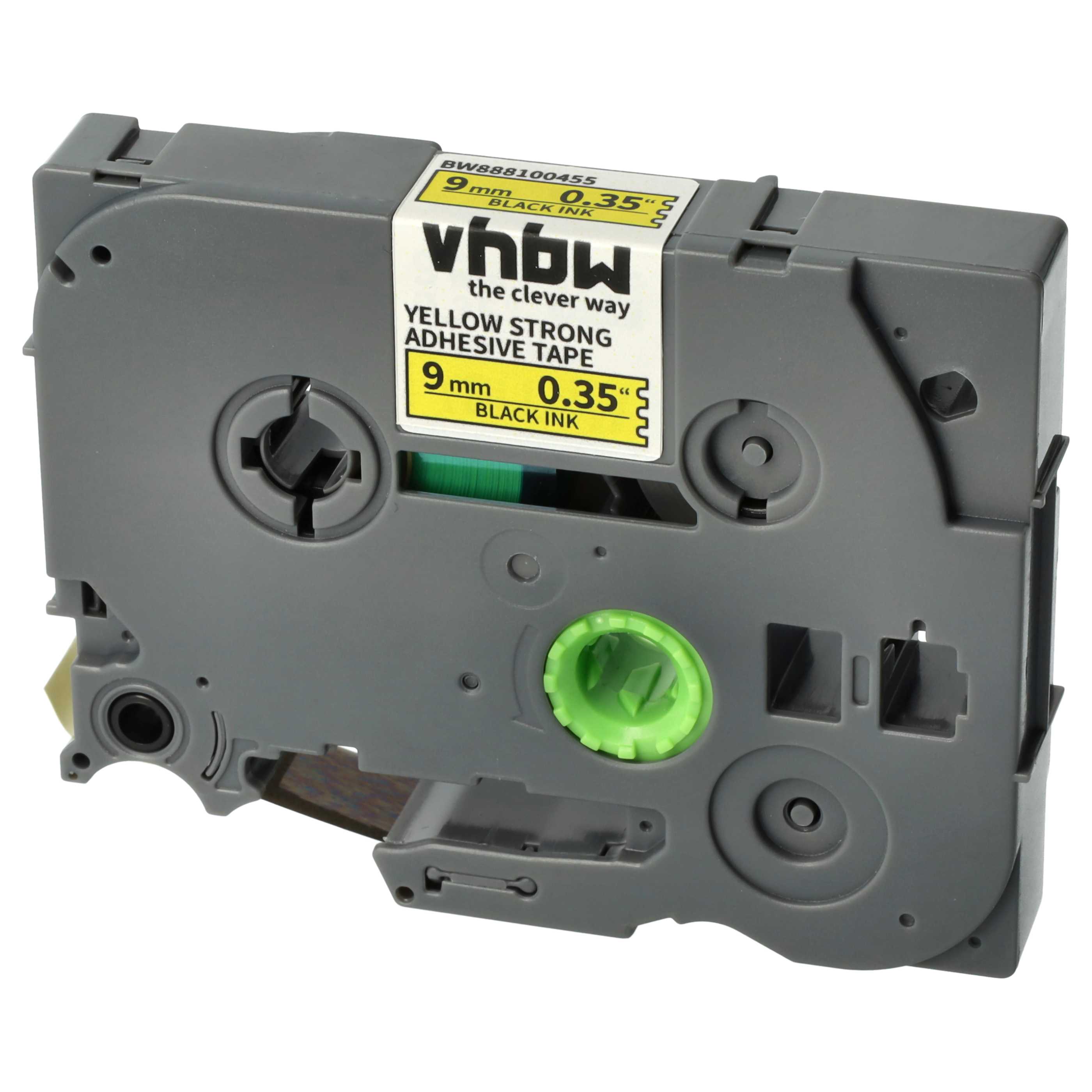 5x Label Tape replaces Brother TZE-S621 - 9 mm Black to Yellow, Extra Stark