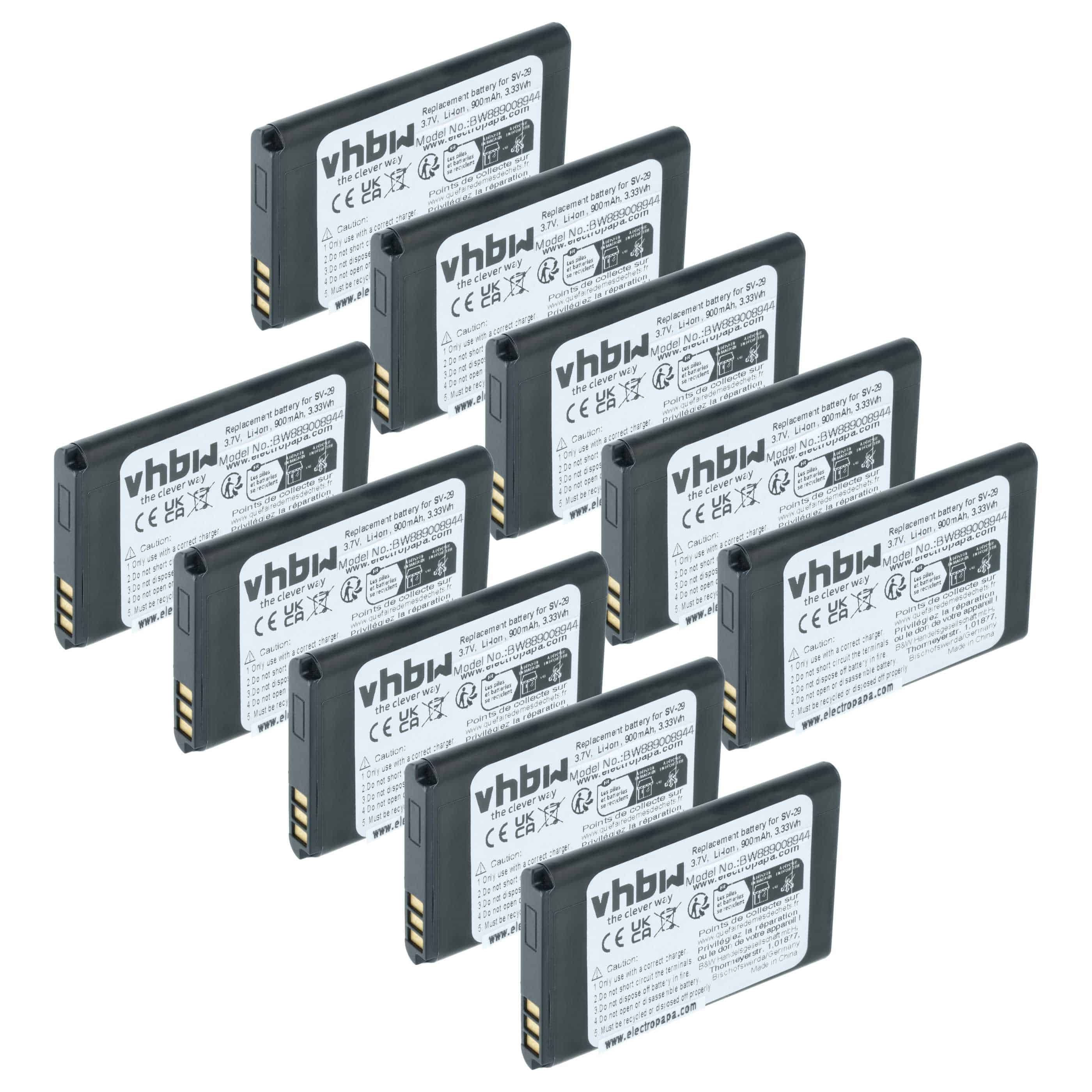 10x Akumulator do telefonu smartfona zamiennik Alcatel RTR001F01, 10000058 - 900 mAh 3,7 V Li-Ion