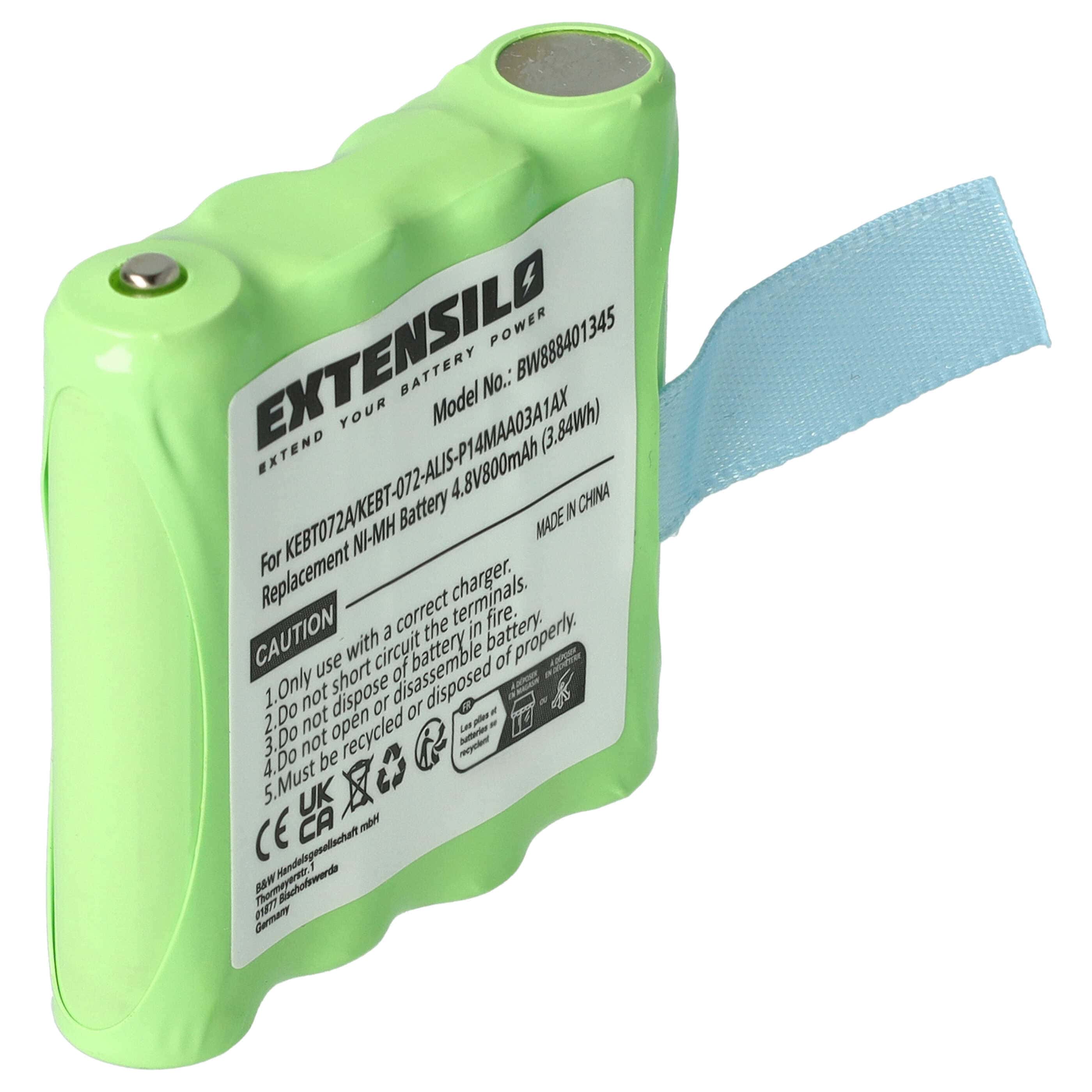 Batterie remplace Midland KEBT072A, BATT4R, BATT-4R, KEBT-072-A pour radio talkie-walkie - 800mAh 4,8V NiMH
