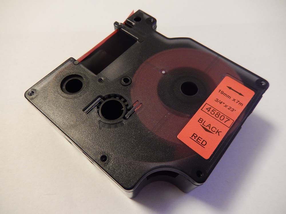 Cassette à ruban remplace Dymo 45807, D1 - 19mm lettrage Noir ruban Rouge
