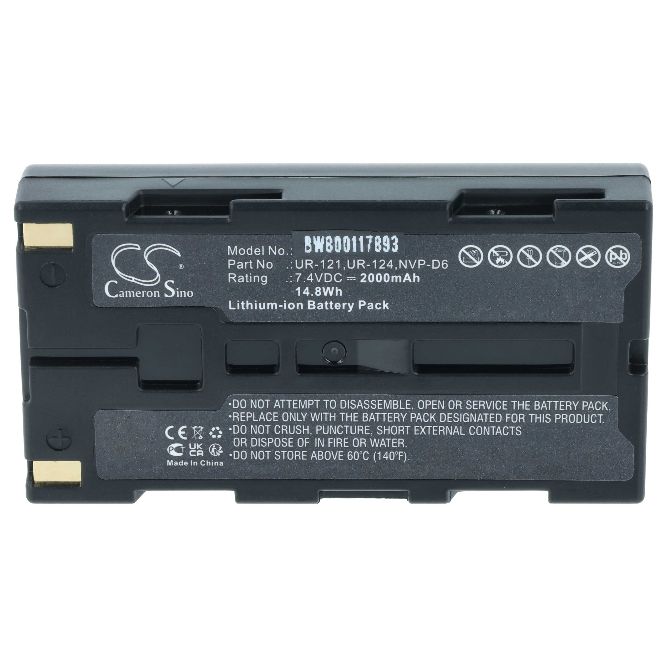 Battery replaces Sanyo UR-121D, UR-124D, UR-124, UR-121, NVP-D6 - 2000mAh, 7.4V, Li-Ion