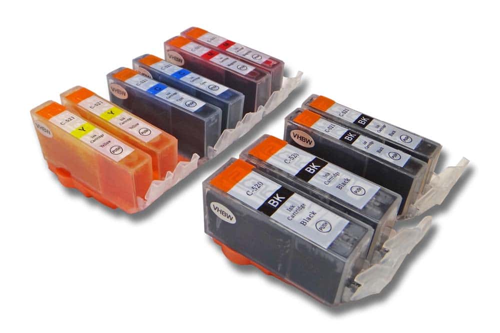 Set de 10x cartuchos de tinta reemplaza Canon PGI-520BK para impresora - B/C/M/Y + photo black 126 ml + chip