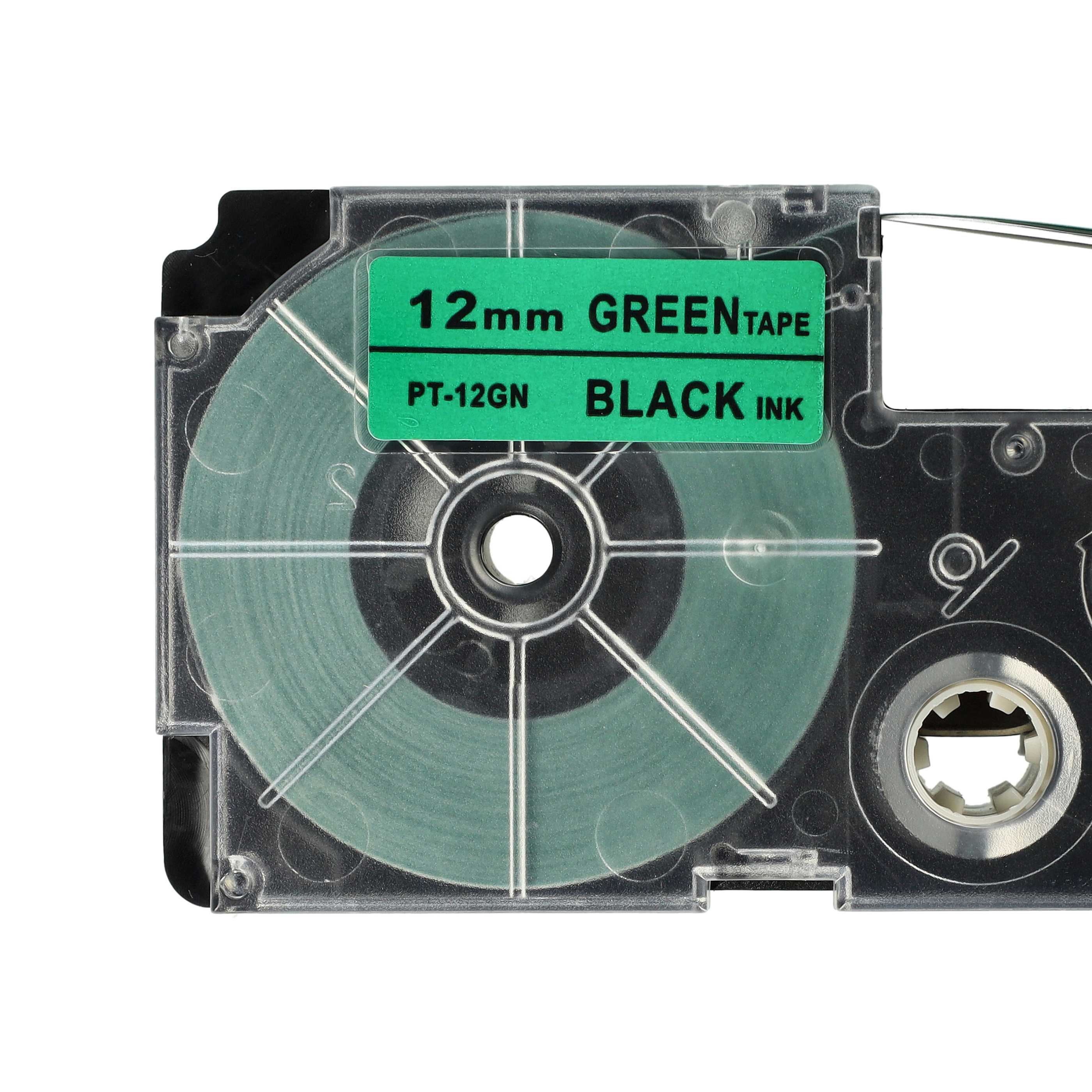 Label Tape replaces Casio XR-12GN, XR-12GN1 - 12 mm Black to Green