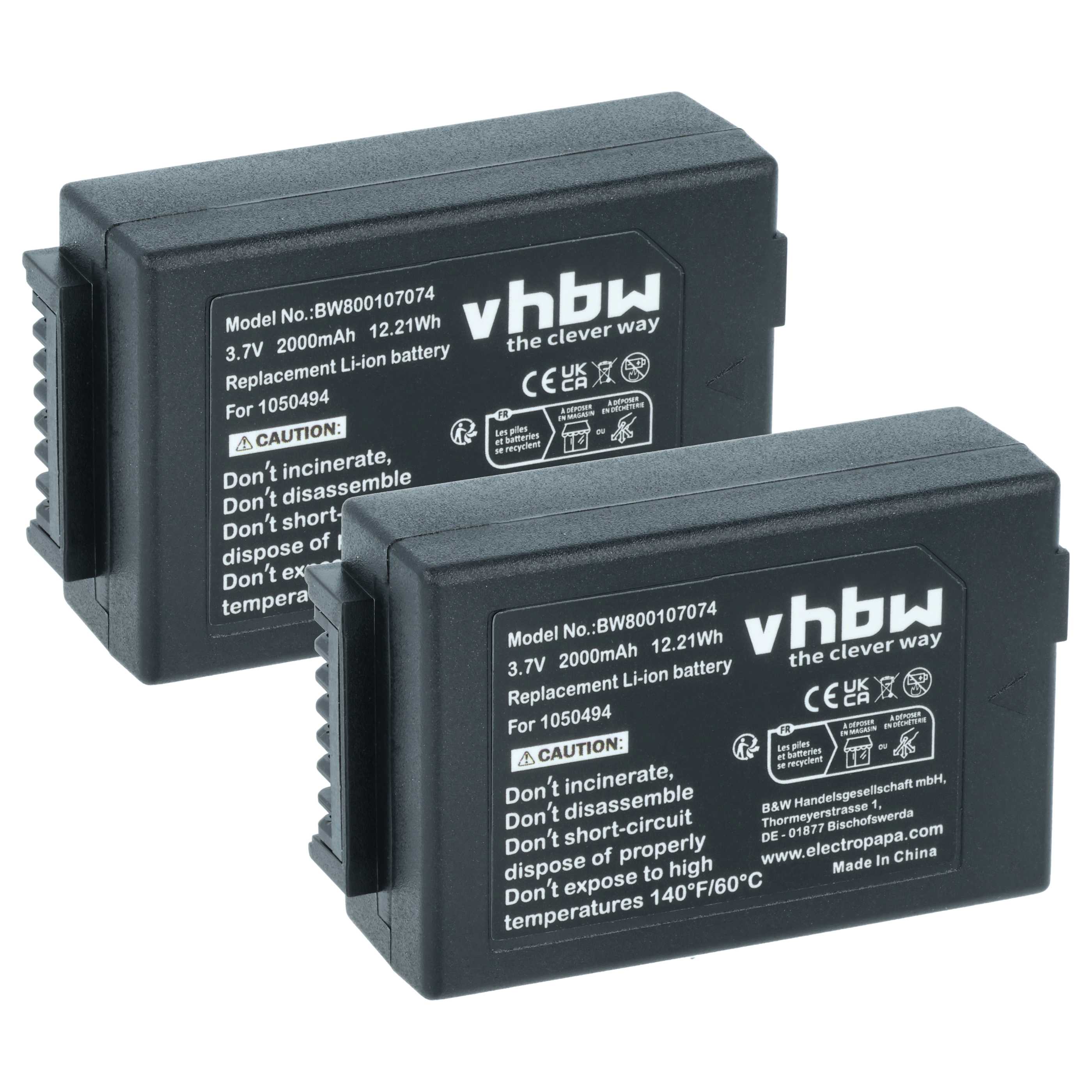 Handheld Computer 2x Battery replaces Psion WA3006, WA3020, 1050494-002, 1050494 - 2000mAh, 3.7V