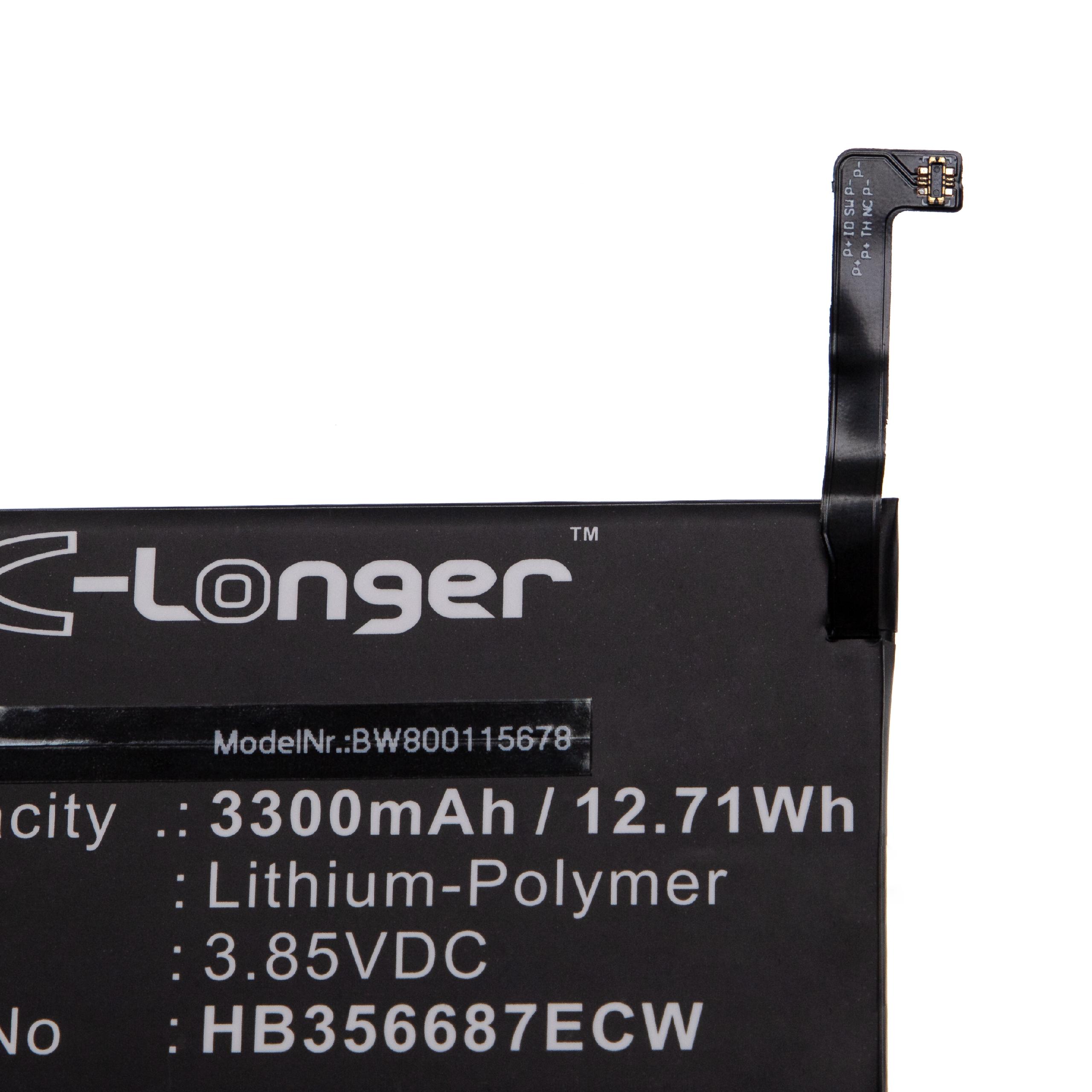 Batterie remplace Huawei HB356687ECW pour téléphone portable - 3300mAh, 3,85V, Li-polymère