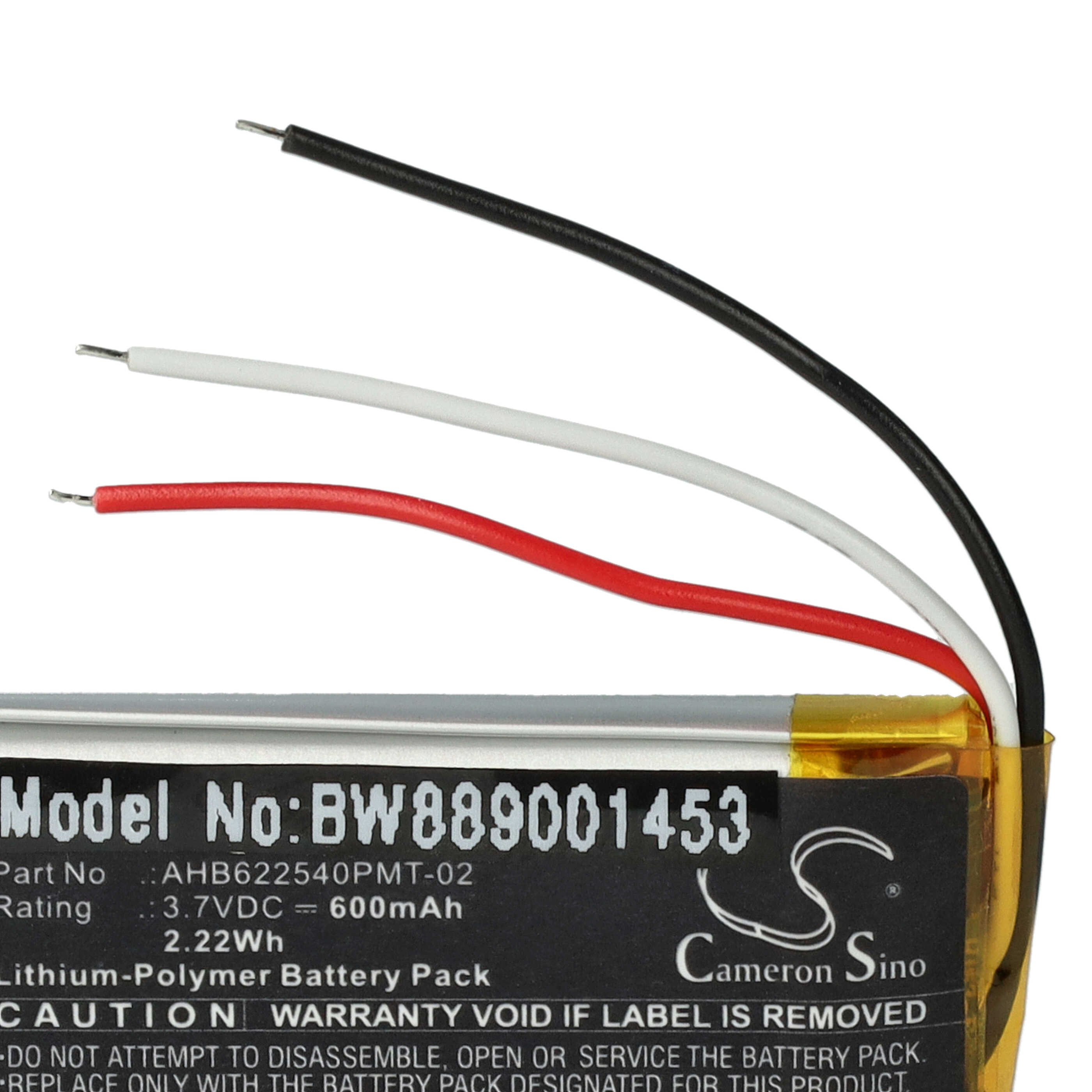 Batterie remplace Bang & Olufsen AHB622540PMT-02, 643826, 1643874 pour casque audio - 600mAh 3,7V Li-polymère