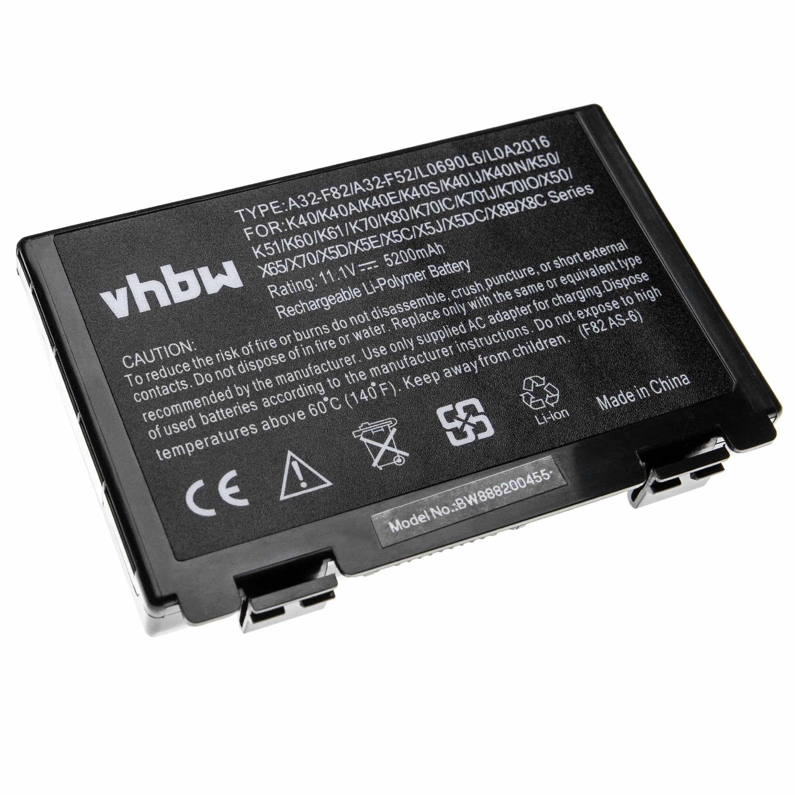 Batterie remplace Asus 07G016AP1875, 07G016761875 pour ordinateur portable - 5200mAh 11,1V Li-polymère, noir