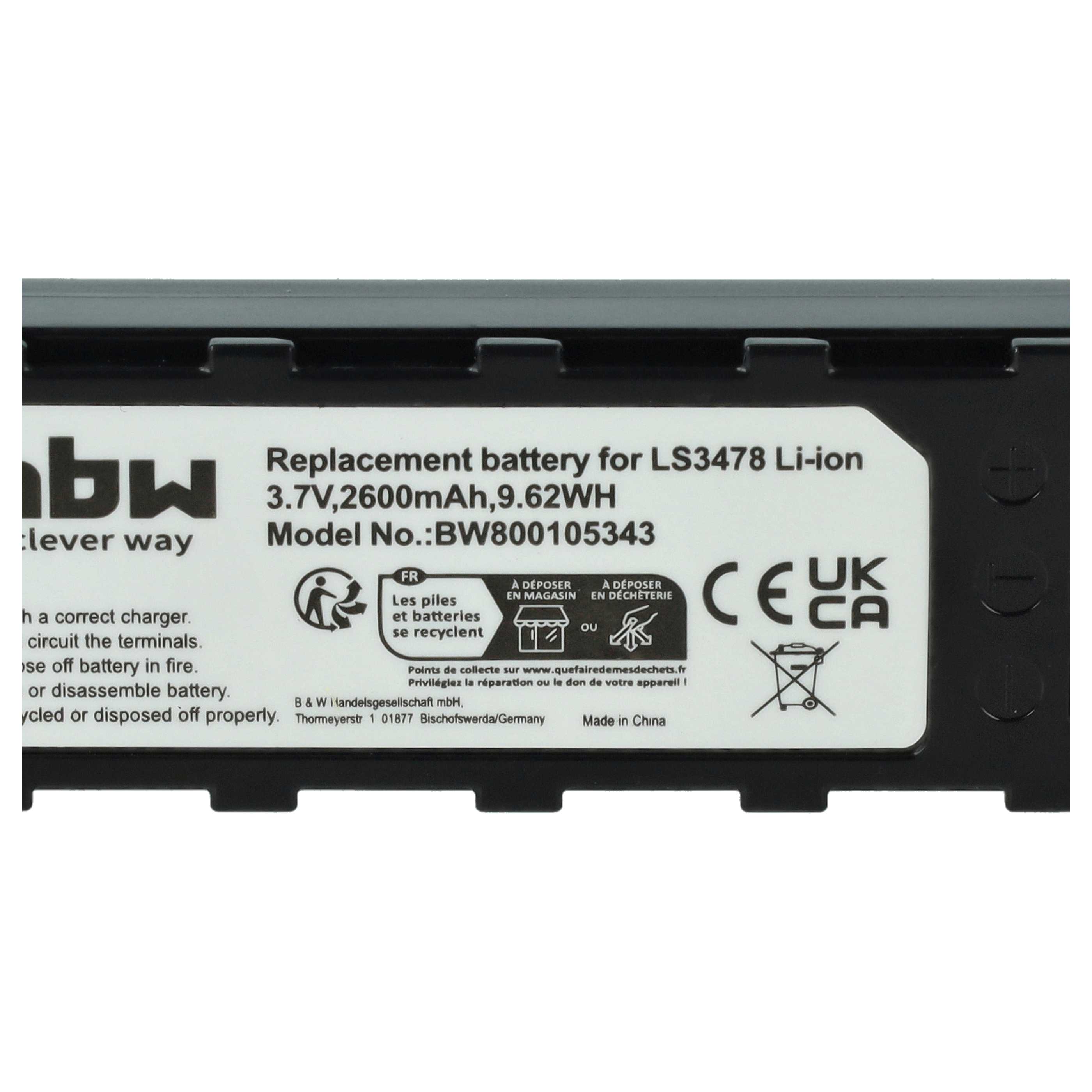 2x Batería reemplaza Leuze 50120448 para escáner código de barras (2600 mAh, 3,7 V, Li-Ion)