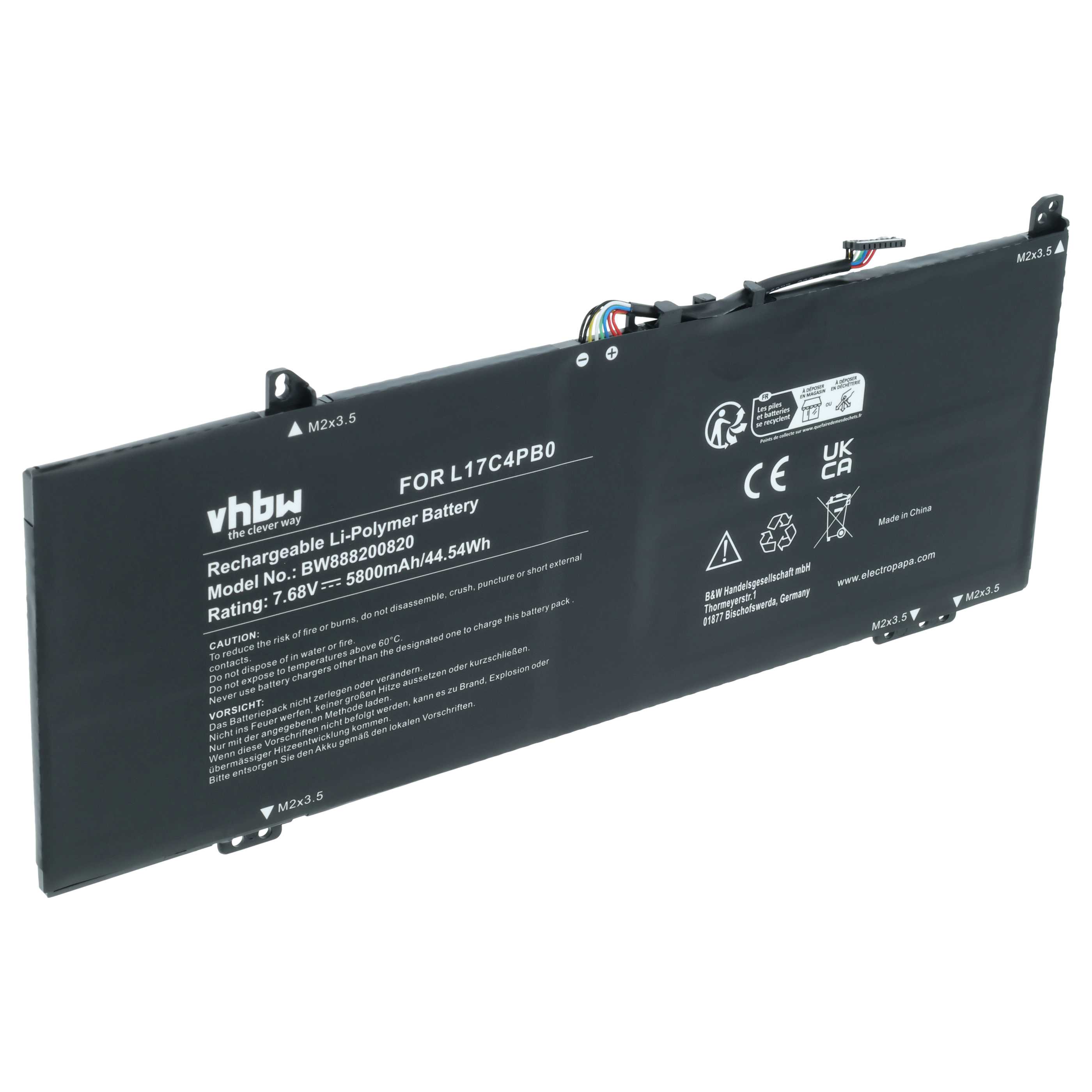 Batteria sostituisce Lenovo 5B10Q16067, 5B10Q22883, 5B10Q16066 per notebook - 5800mAh 7,68V Li-Poly nero