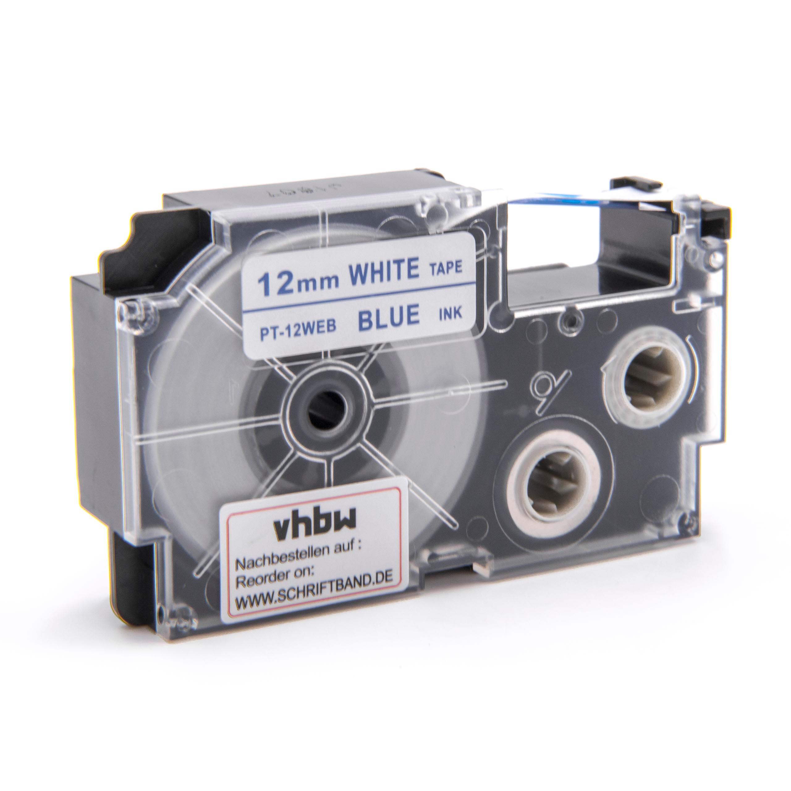 Cassette à ruban remplace Casio XR-12WEB - 12mm lettrage Bleu ruban Blanc