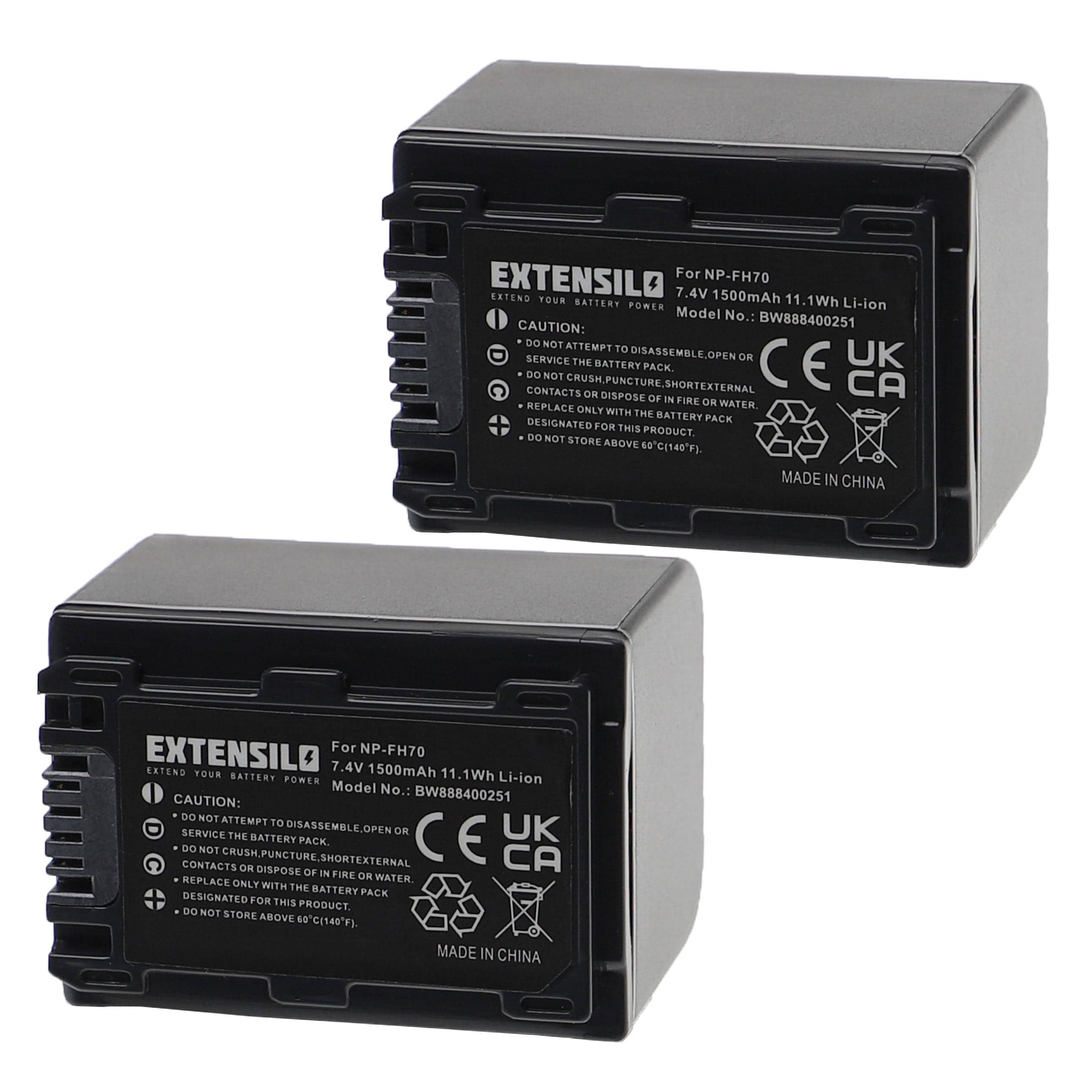 2x Battery replaces Sony NP-FH70 - 1500mAh, 7.4V, Li-Ion