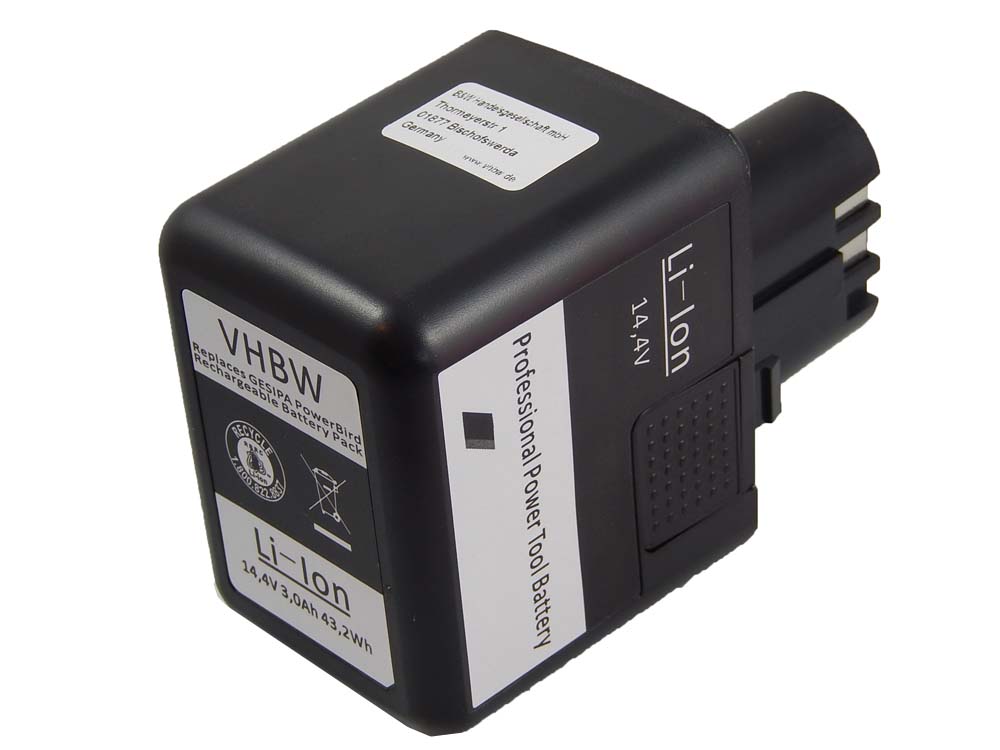 Batteria per attrezzo sostituisce Gesipa 7251045, 7251049 rivettatrice - 3000 mAh, 14,4 V, Li-Ion
