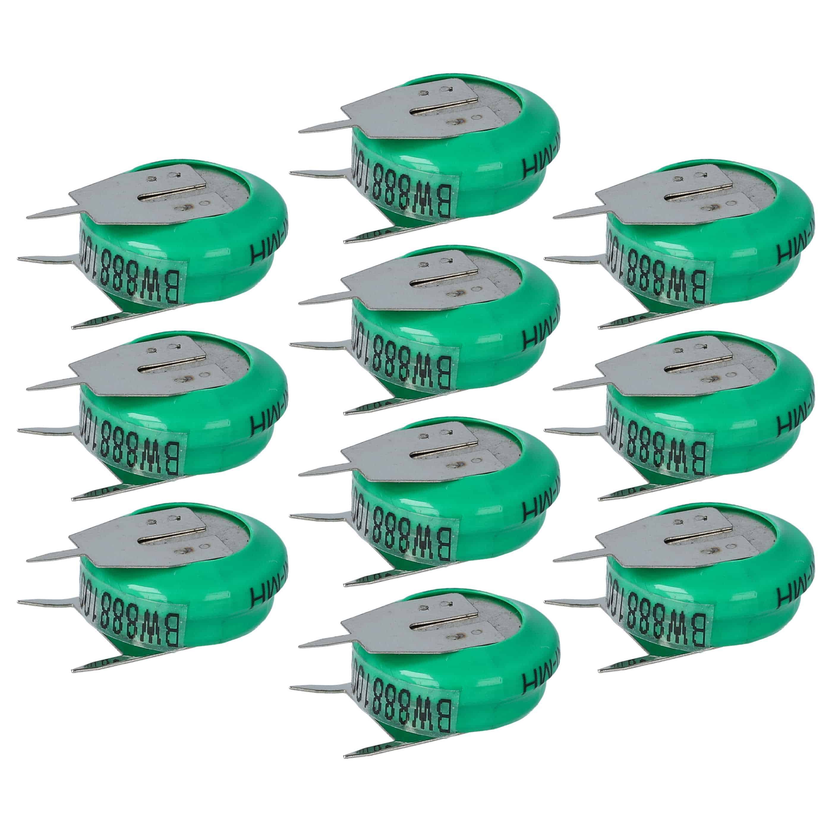 10x Button Cell Battery Type V80H 3 Pins for Model Building Solar Lamps etc. - 80 mAh 1.2 V NiMH