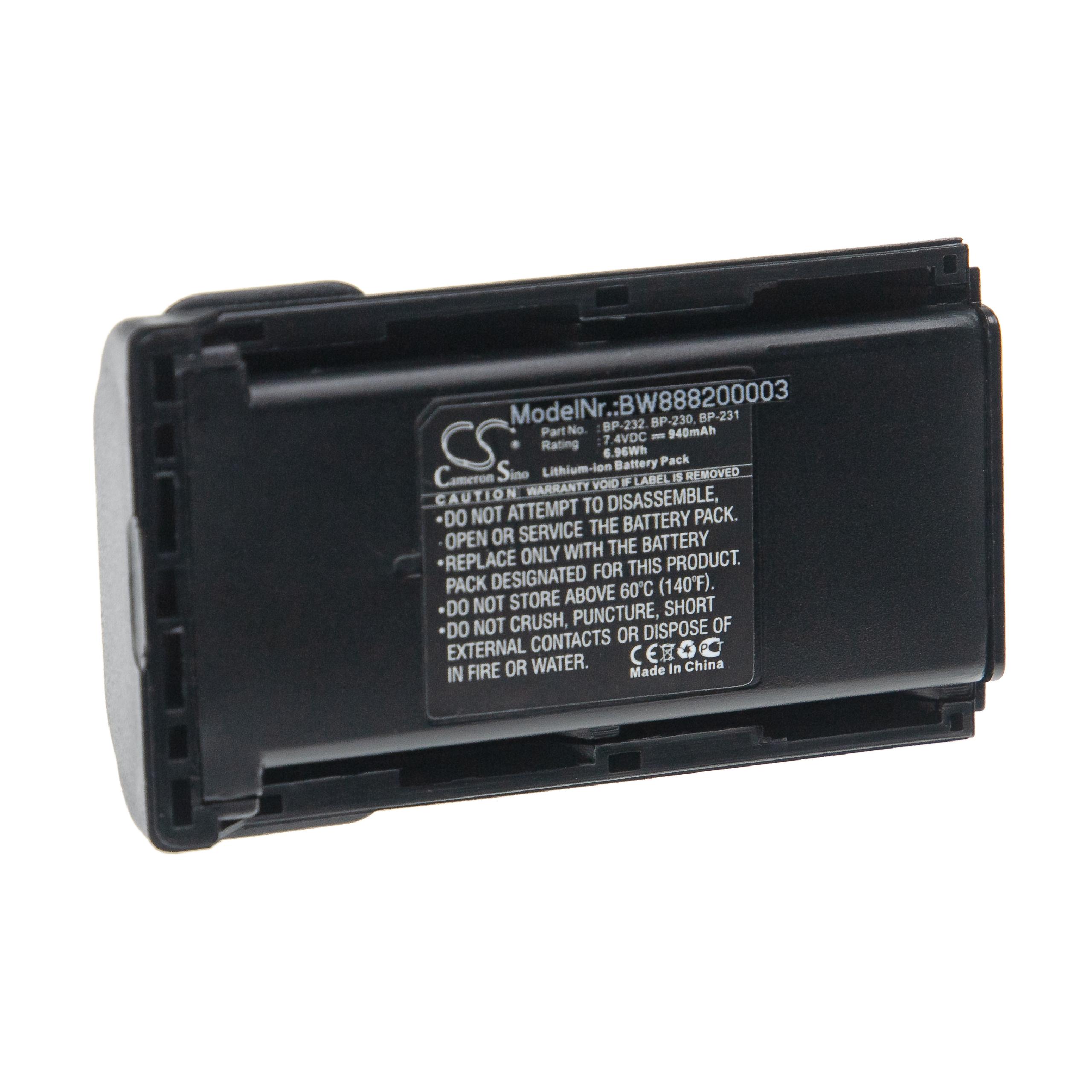 Batterie remplace Icom BJ-2000, BP-231N, BP-231, BP-230, BP-230N pour radio talkie-walkie - 940mAh 7,4V Li-ion