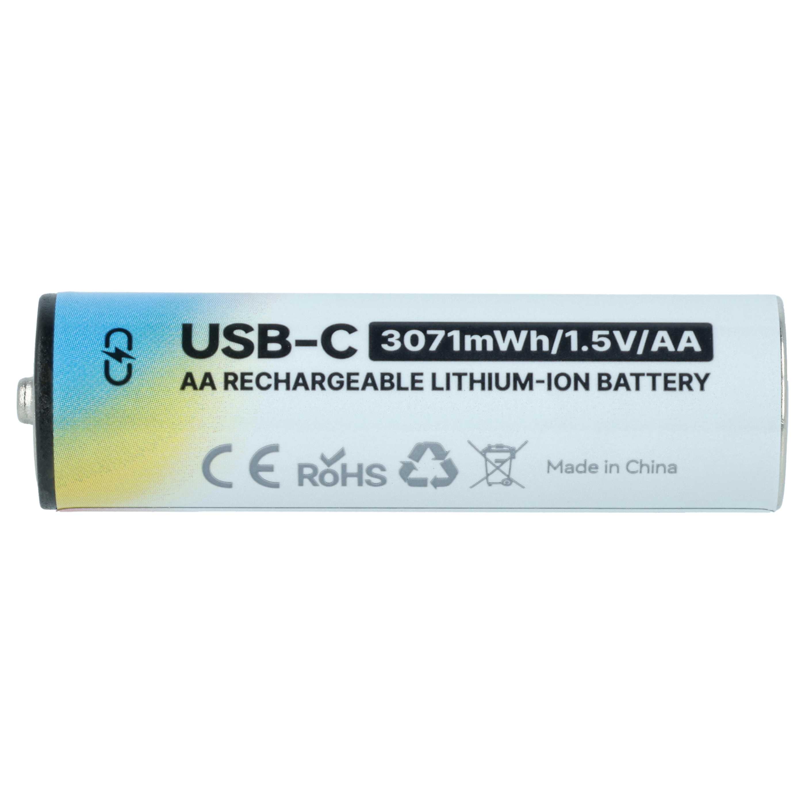 Batteria ricaricabile AA (4 pezzi) - con presa USB C 2047 mAh, 1,5 V, Li-Ion + cavo USB-A / 2x USB-C